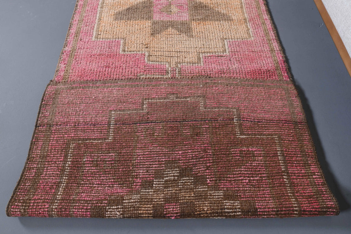 Antre ve koridor için oryantal desenli el dokuma vintage yolluk – 92x290 cm
