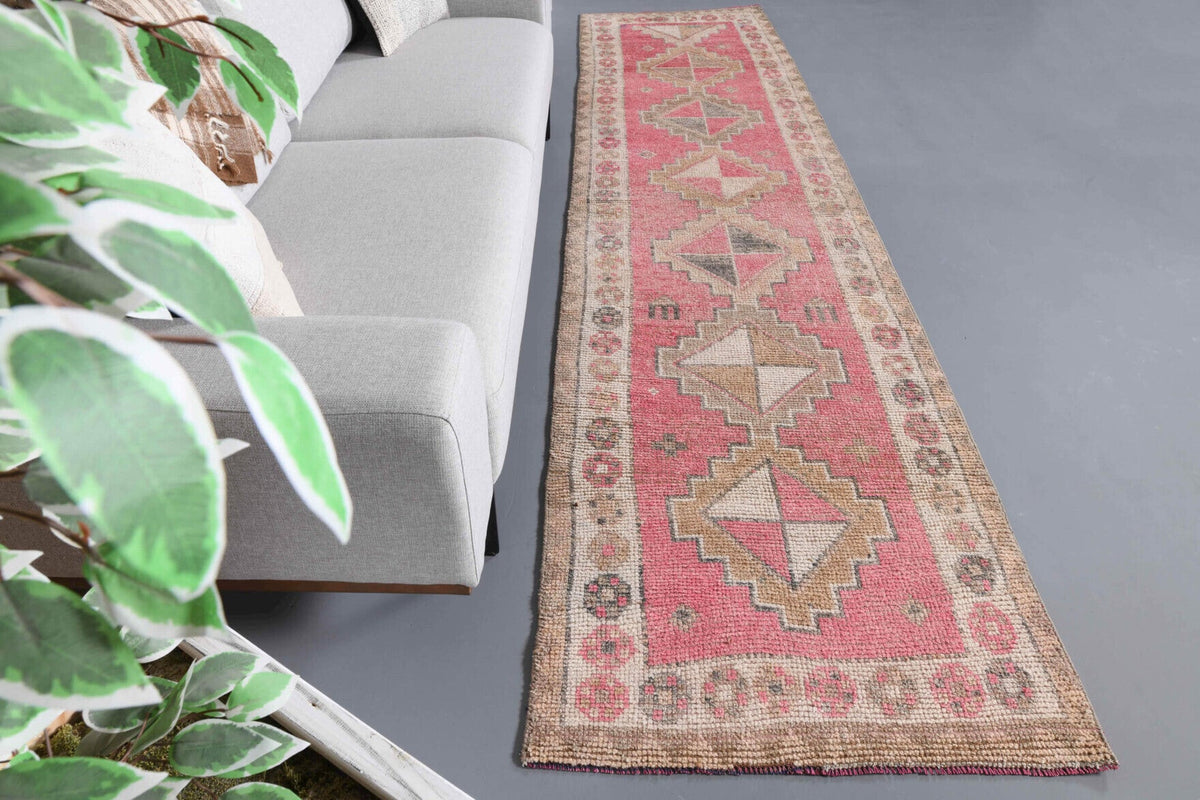 El yapımı vintage yolluk 91x363 cm tribal desenli yün - detay görünümü