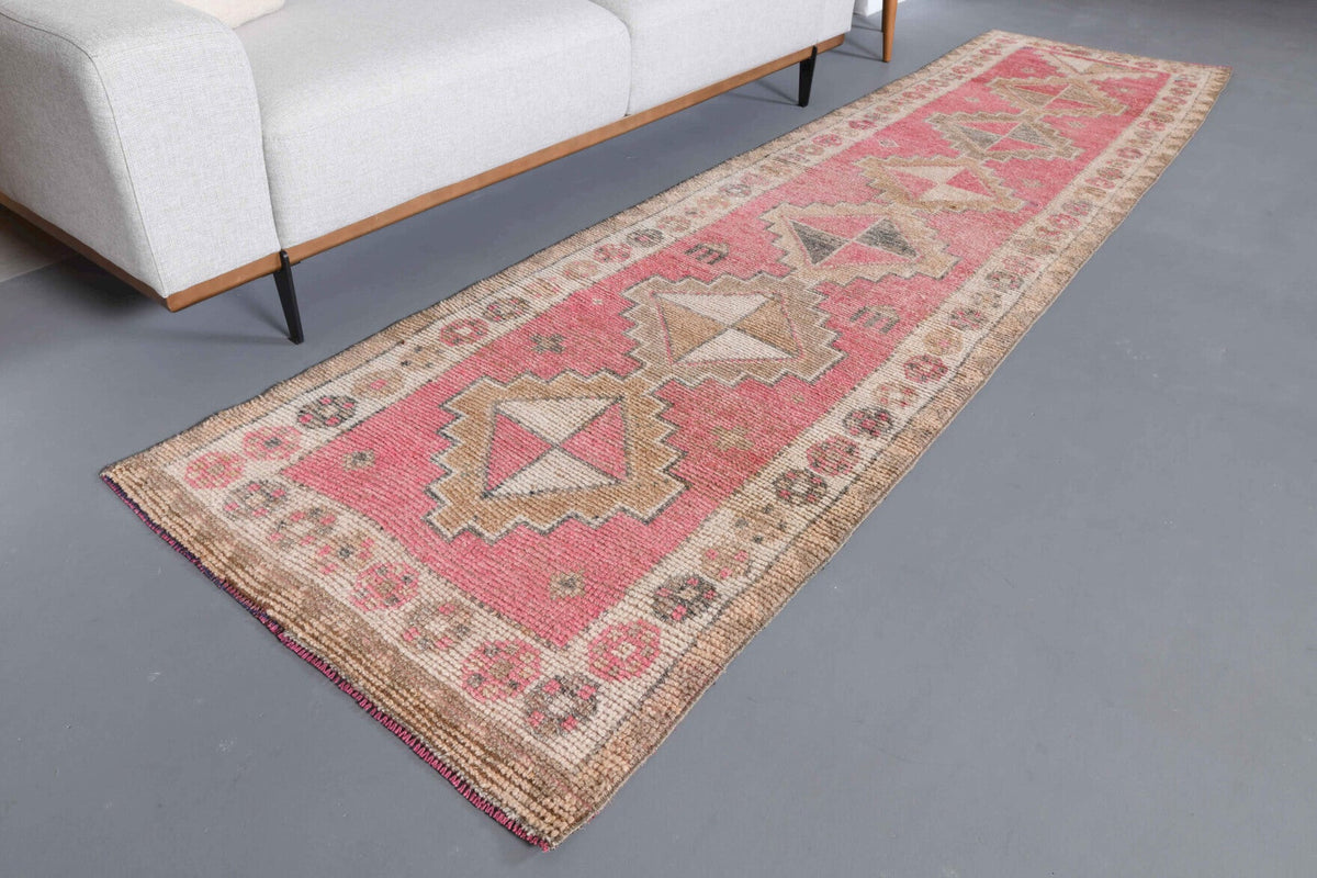 El yapımı vintage yolluk 91x363 cm tribal desenli yün - yakın çekim doku detayı