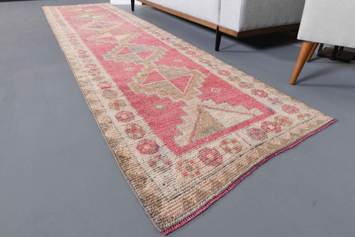 Antre ve koridor için tribal desenli el dokuma vintage yolluk – 92x364 cm