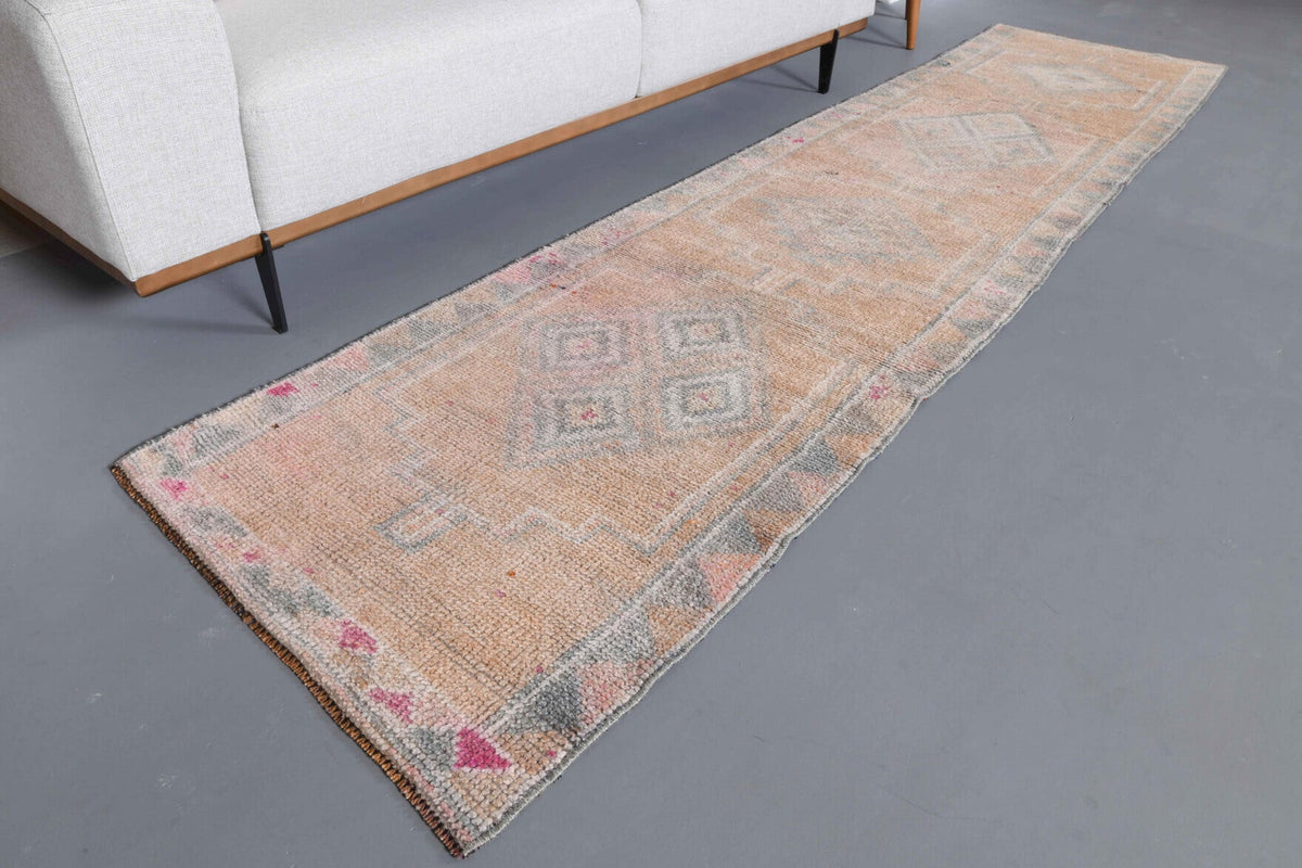 El yapımı vintage yolluk 79x340 cm tribal desenli yün - yakın çekim doku detayı