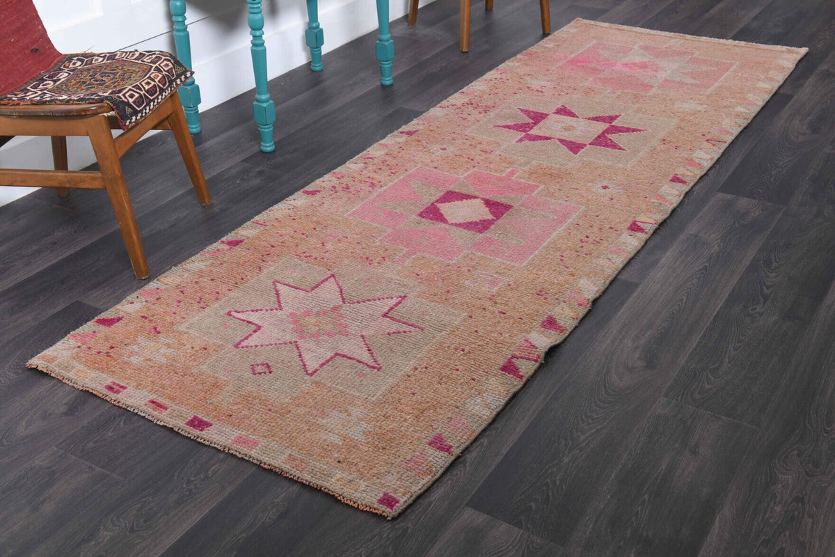 El yapımı vintage yolluk 102x300 cm tribal desenli yün - yakın çekim doku detayı