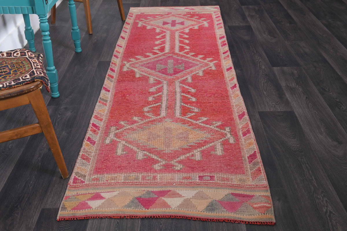El yapımı vintage yolluk 86x292 cm tribal desenli yün - detay görünümü