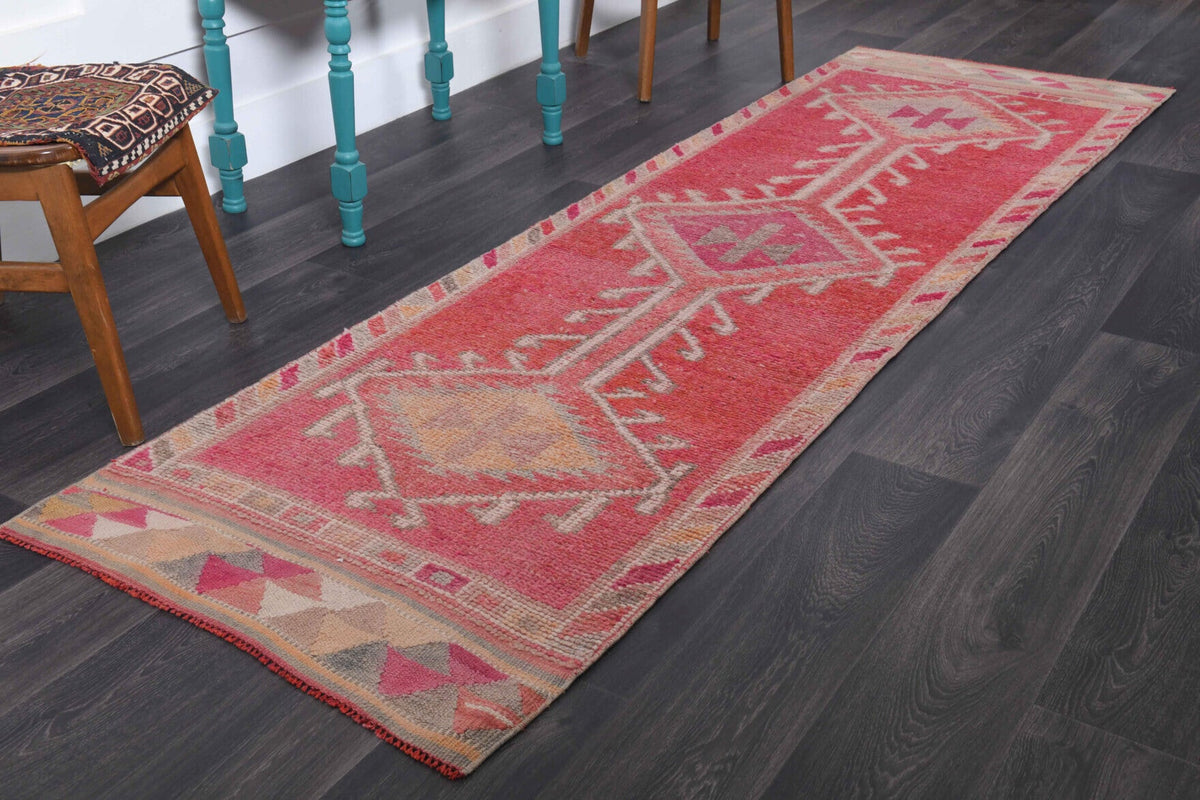 El yapımı vintage yolluk 86x292 cm tribal desenli yün - yakın çekim doku detayı