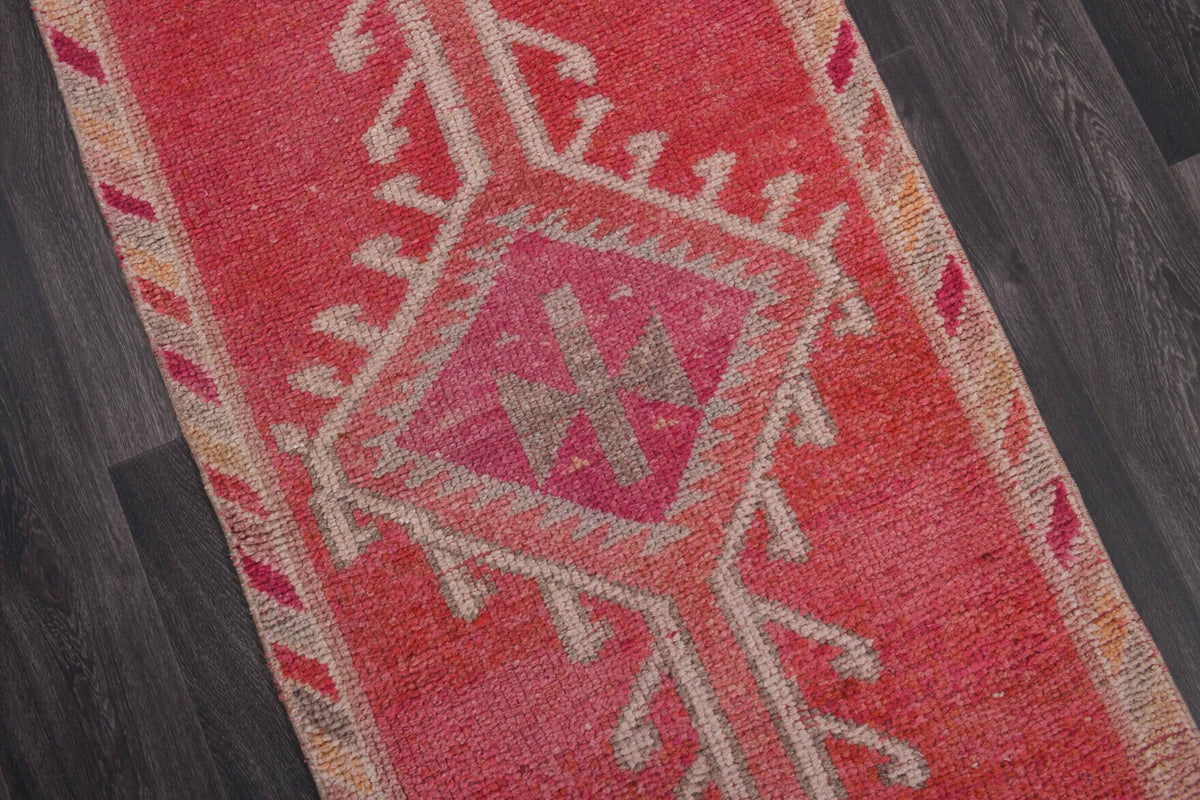 Antre ve koridor için tribal desenli el dokuma vintage yolluk – 86x293 cm