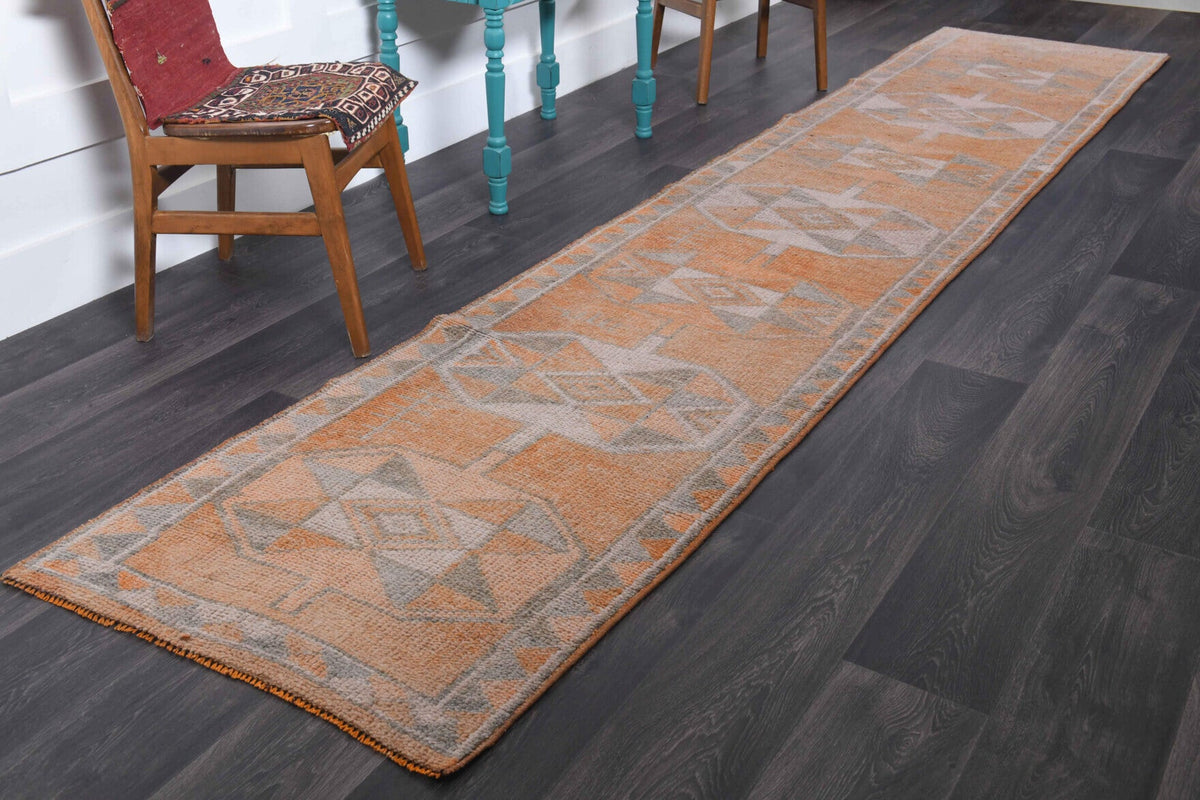 El yapımı vintage yolluk 81x399 cm oryantal desenli yün - yakın çekim doku detayı