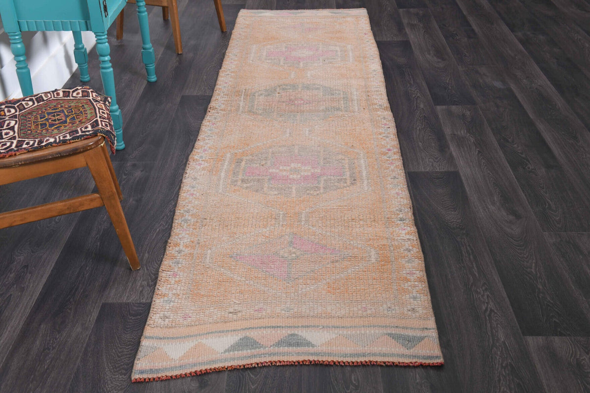 El yapımı vintage yolluk 86x310 cm oryantal desenli yün - detay görünümü