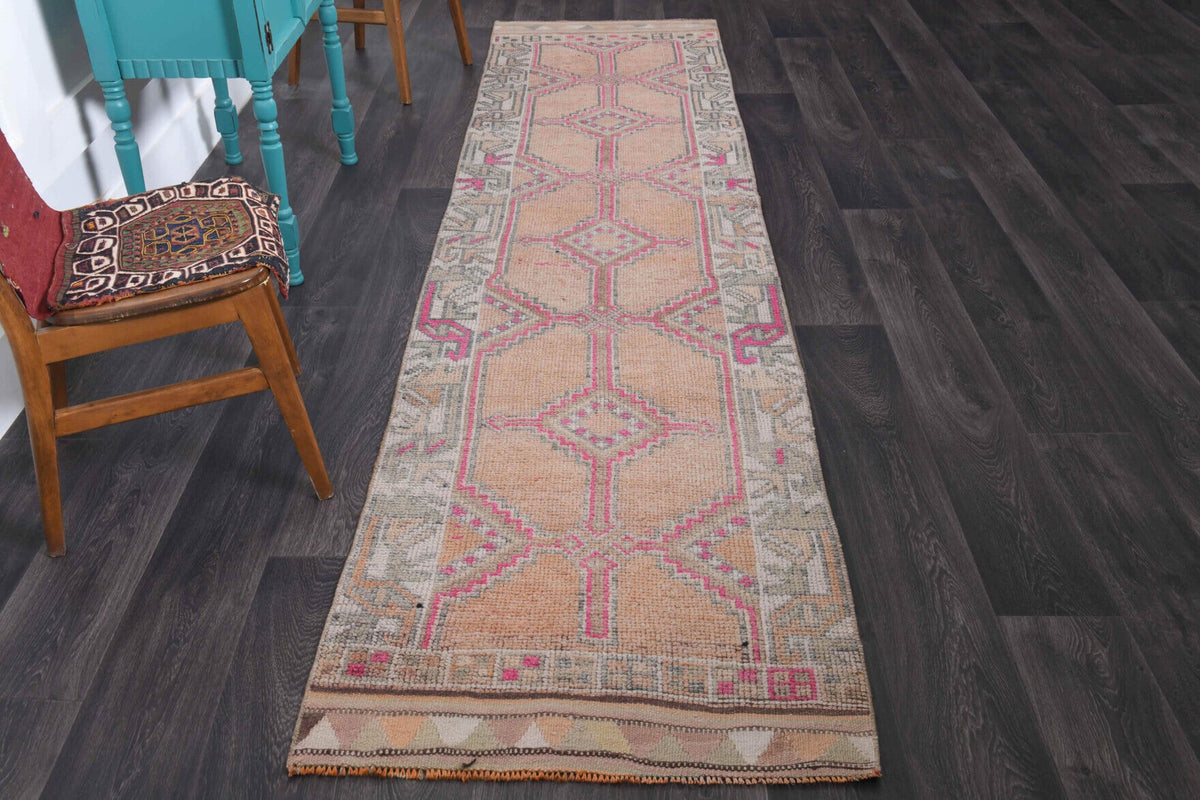 El yapımı vintage yolluk 86x348 cm oryantal desenli yün - detay görünümü