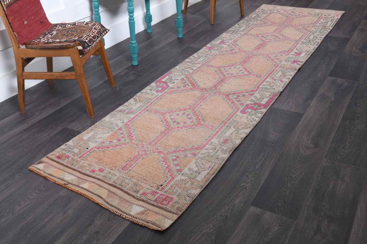 El yapımı vintage yolluk 86x348 cm oryantal desenli yün - yakın çekim doku detayı