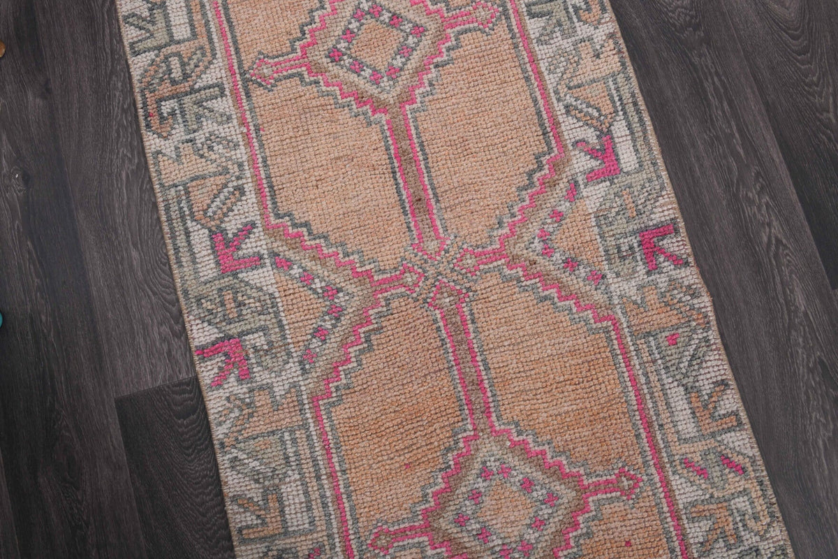 El yapımı vintage yolluk 86x348 cm oryantal desenli yün - üstten görünüm