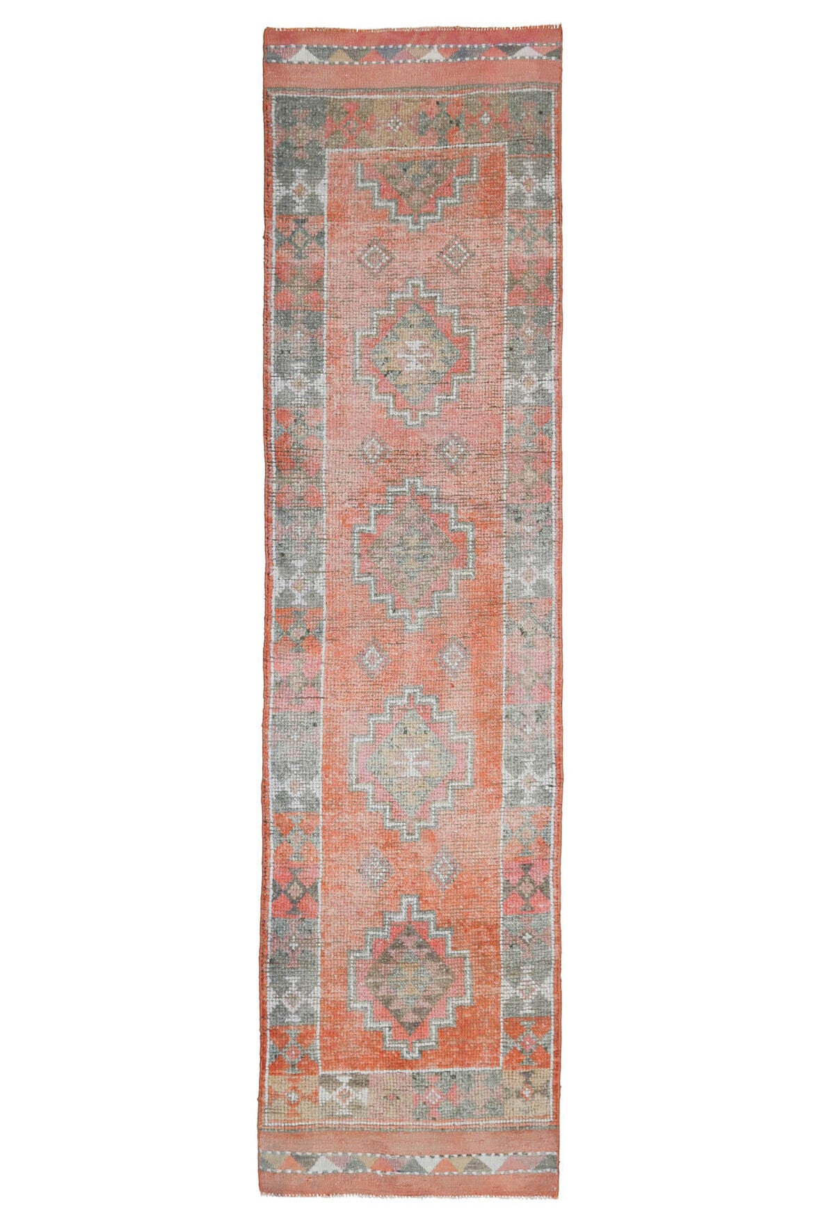 El yapımı vintage yolluk 86x345 cm tribal desenli yün - farklı açıdan görünüm