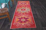 1970'lerden Anadolu kökenli oryantal desenli el dokuma vintage yolluk, 88x299 cm