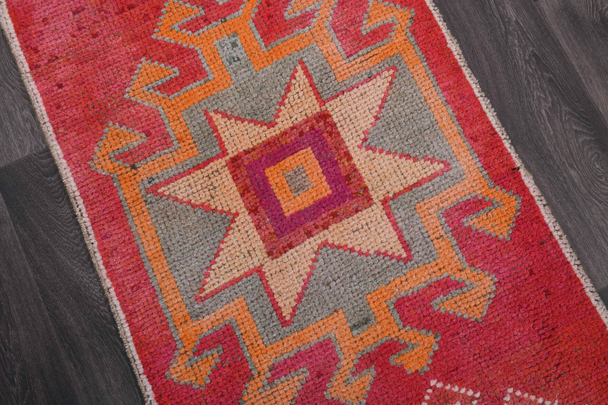 Antre ve koridor için oryantal desenli el dokuma vintage yolluk – 88x299 cm