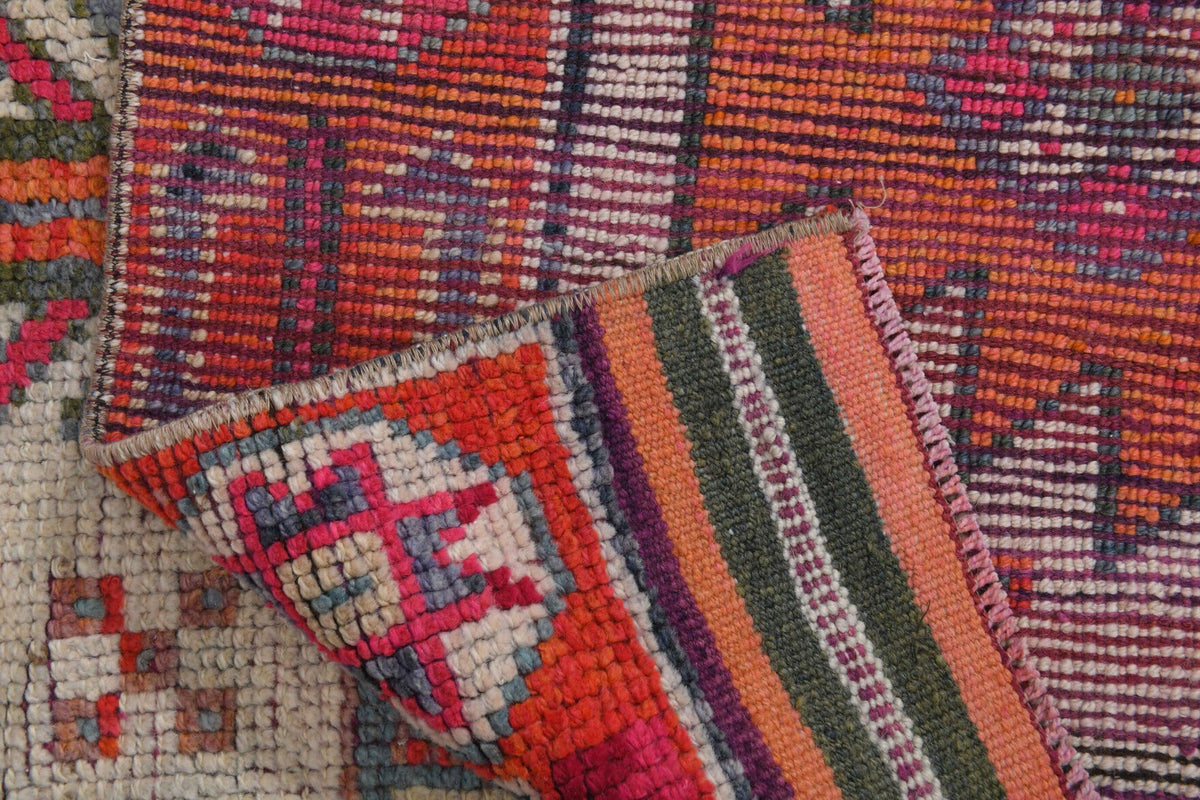 El yapımı vintage yolluk 112x363 cm i̇kat desenli yün - farklı açıdan görünüm