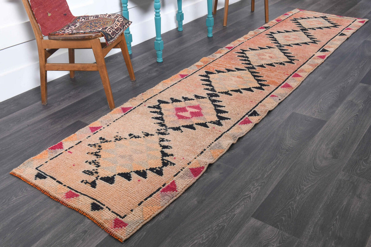 El yapımı vintage yolluk 79x340 cm oryantal desenli yün - yakın çekim doku detayı