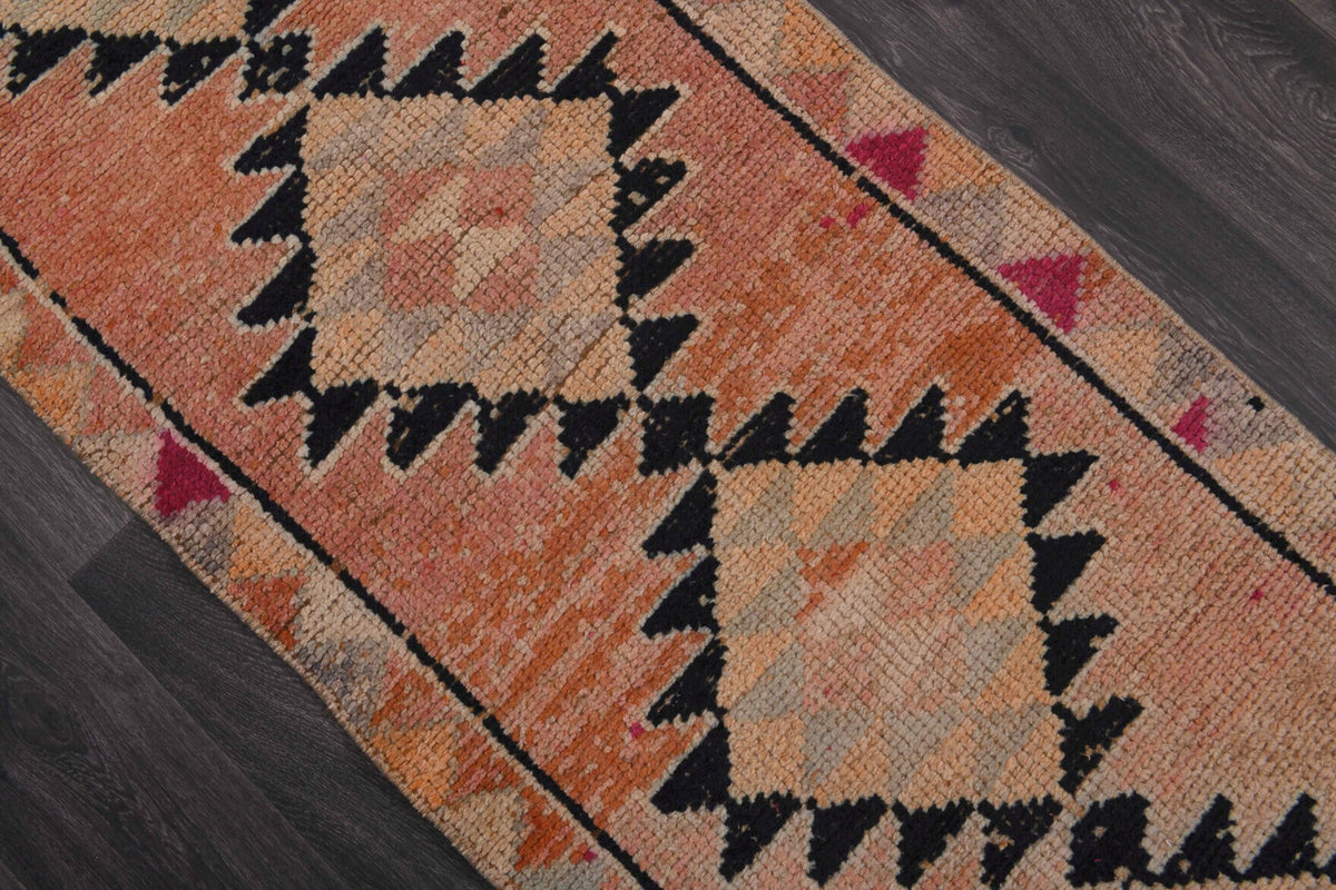 Antre ve koridor için oryantal desenli el dokuma vintage yolluk – 80x341 cm