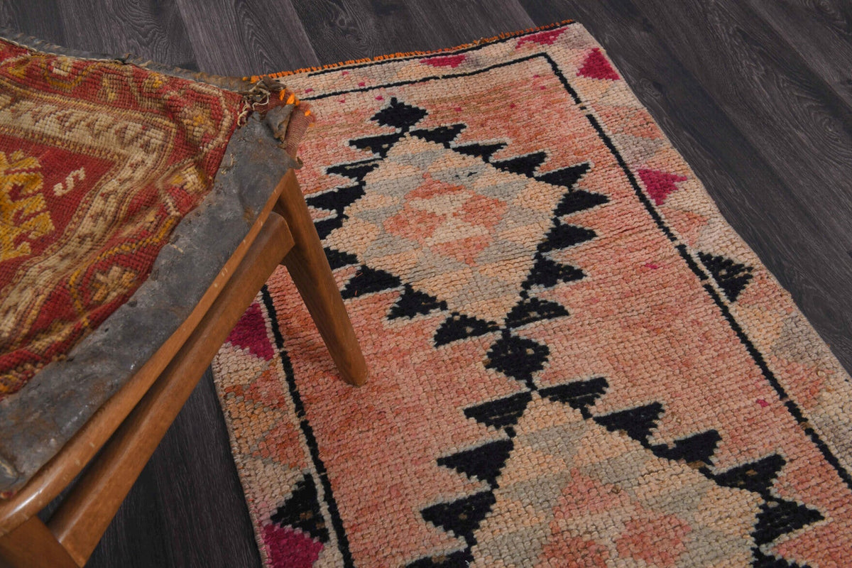 Vintage yolluk 80x341 cm – turuncu oryantal desenli, el dokuma