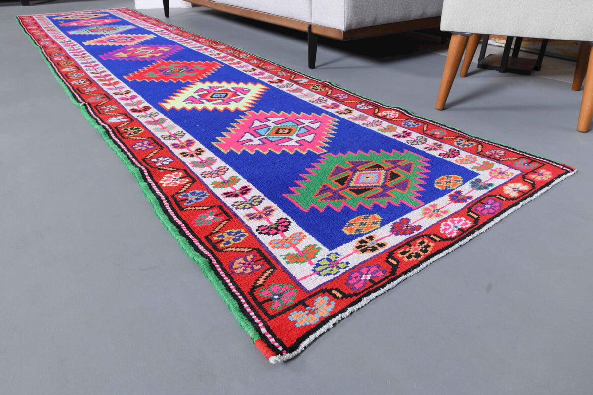 Antre ve koridor için ikat desenli el dokuma vintage yolluk – 83x364 cm