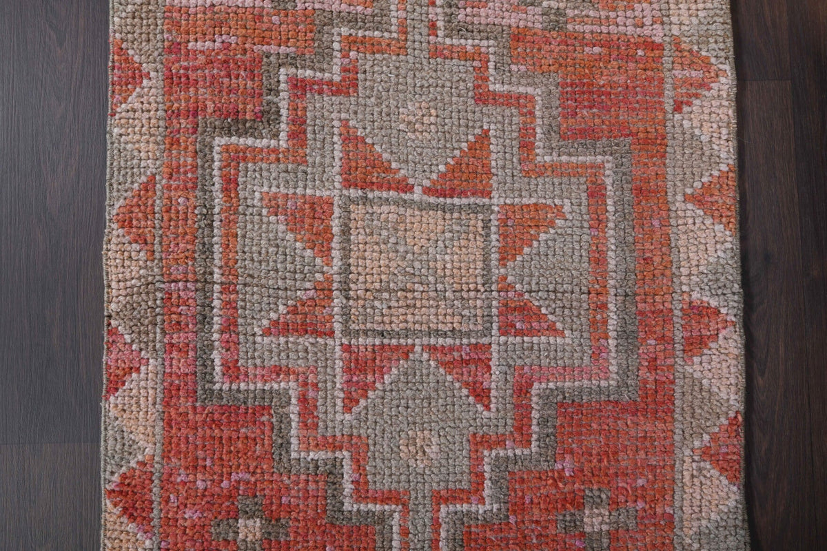 Antre ve koridor için geometrik desenli el dokuma vintage yolluk – 90x307 cm