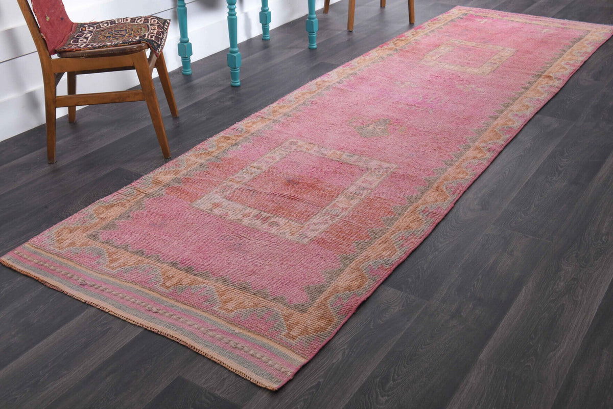 El yapımı vintage yolluk 109x361 cm oryantal desenli yün - yakın çekim doku detayı