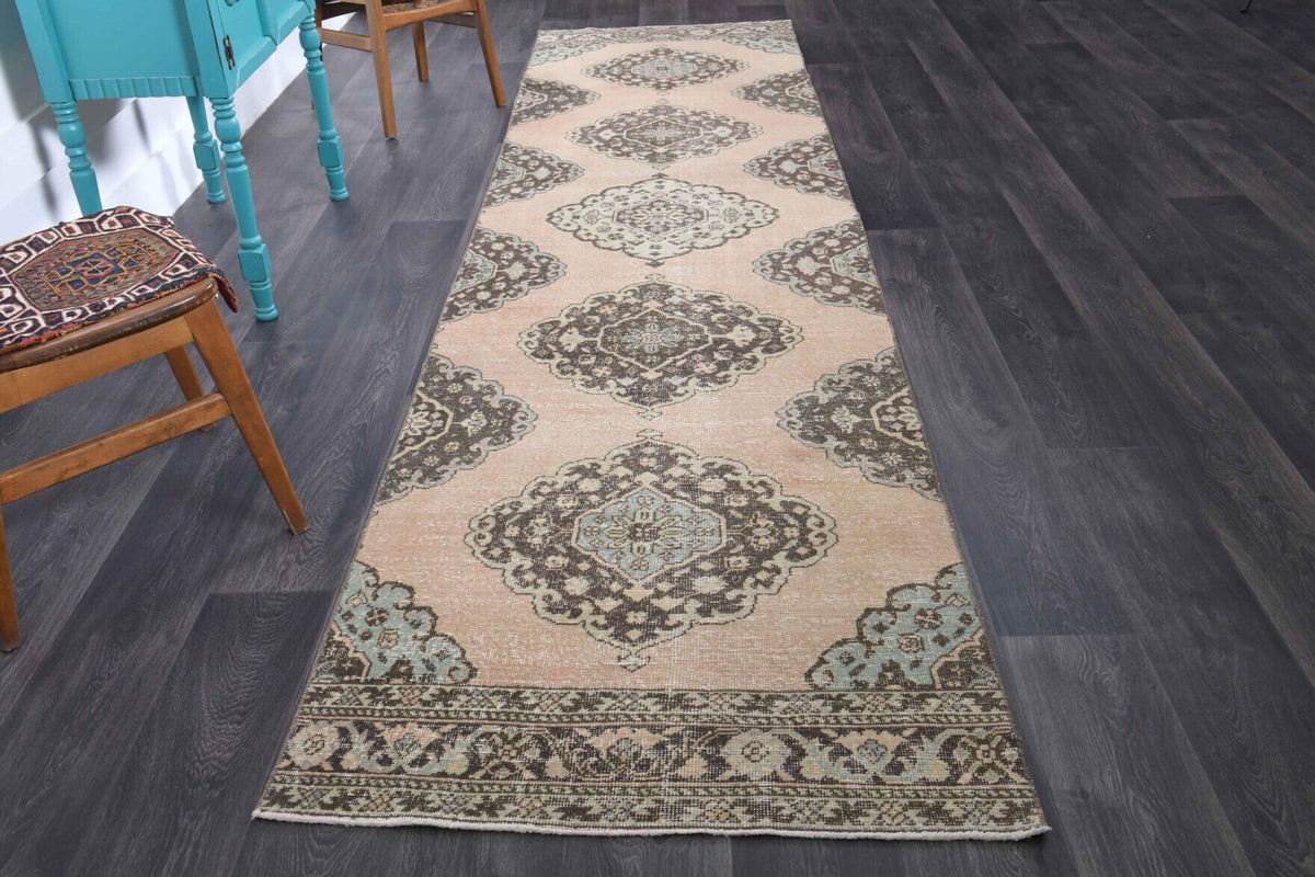 El yapımı vintage yolluk 97x394 cm i̇kat desenli yün - detay görünümü