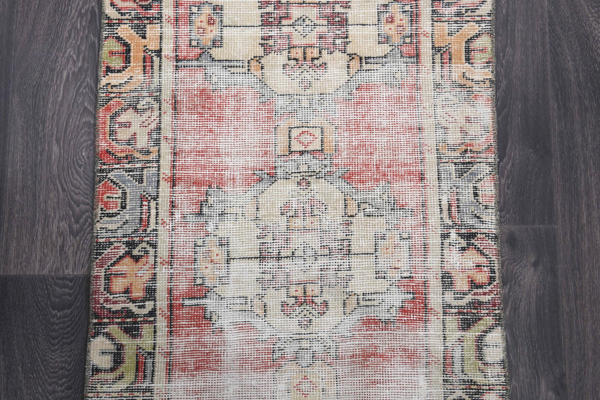 Antre ve koridor için soyut desenli el dokuma vintage yolluk – 73x265 cm