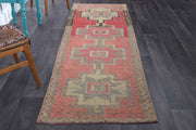 El yapımı vintage yolluk 91x292 cm geometrik desenli yün - detay görünümü