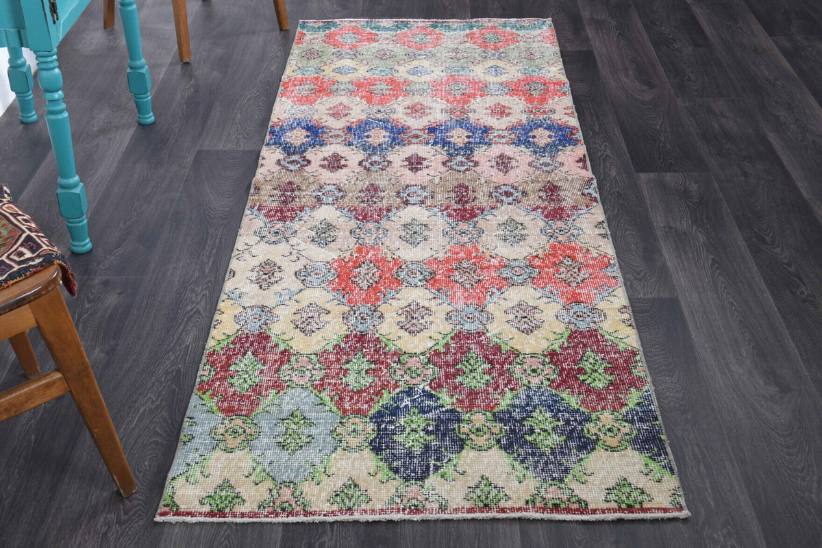 El yapımı vintage yolluk 91x241 cm i̇kat desenli yün - detay görünümü