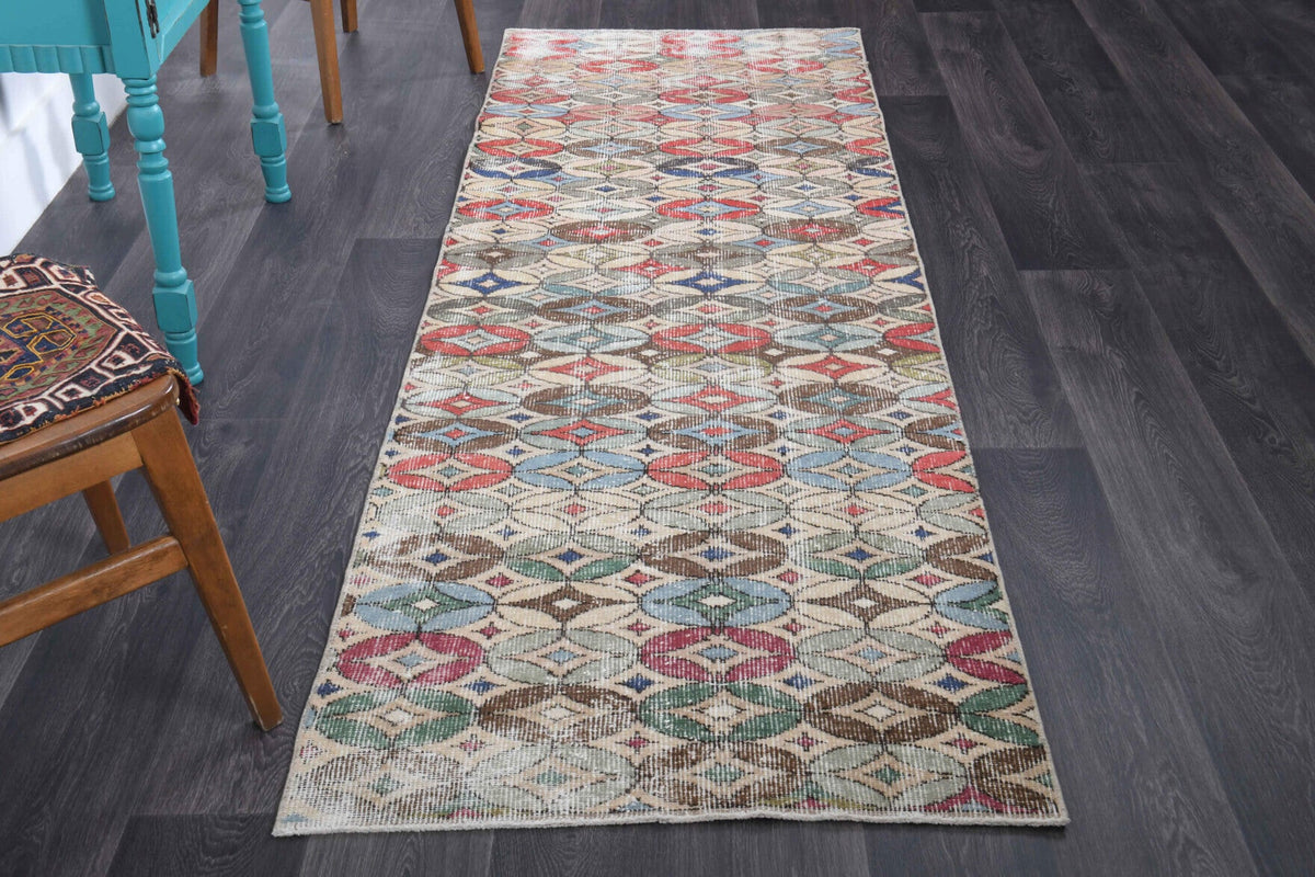 El yapımı vintage yolluk 86x272 cm kareli desenli yün - detay görünümü