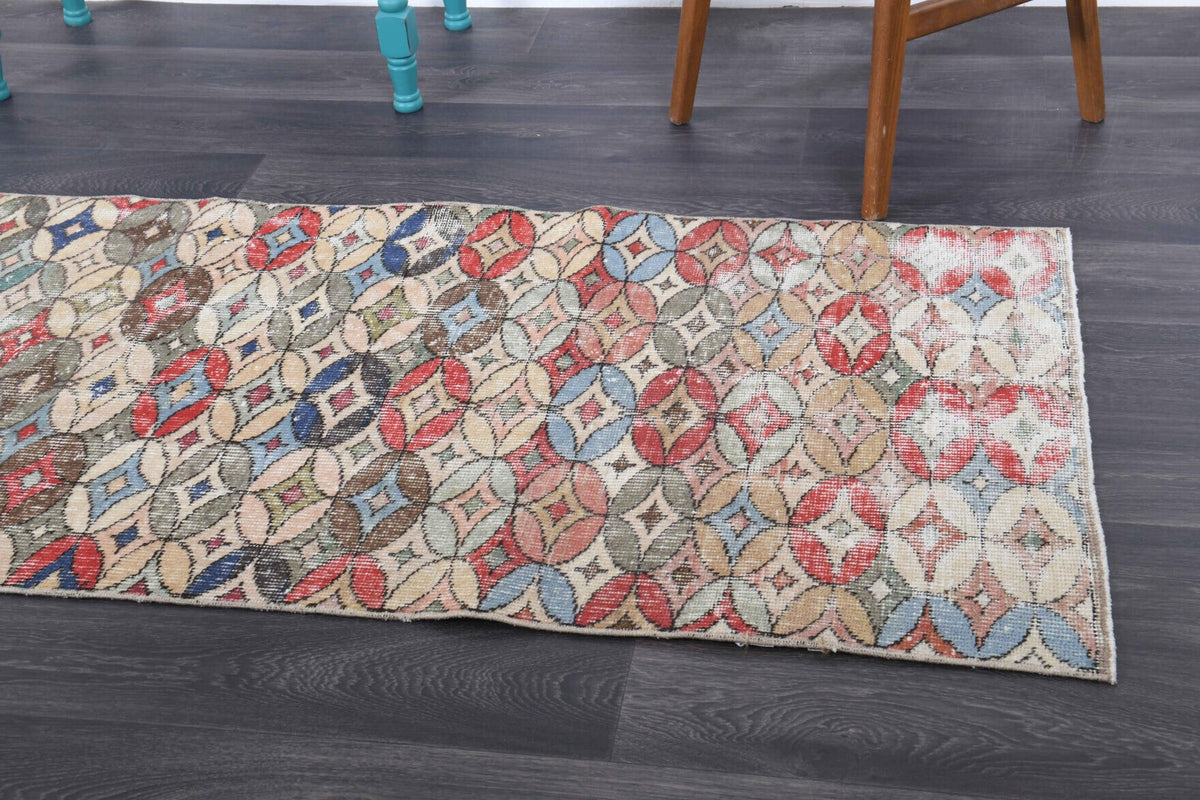 El yapımı vintage yolluk 86x272 cm kareli desenli yün - mekan görünümü