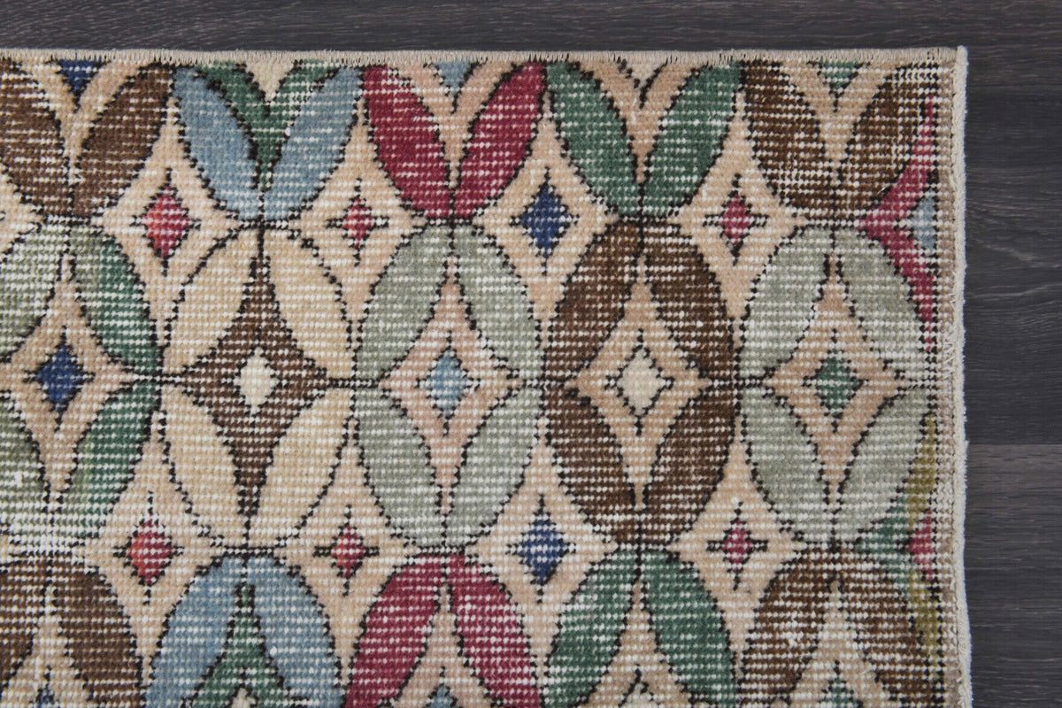 El yapımı vintage yolluk 86x272 cm kareli desenli yün - açık alan görünümü