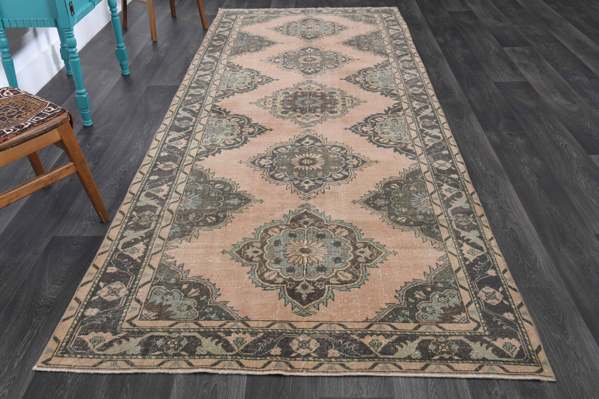 El yapımı vintage yolluk 147x381 cm tribal desenli yün - detay görünümü