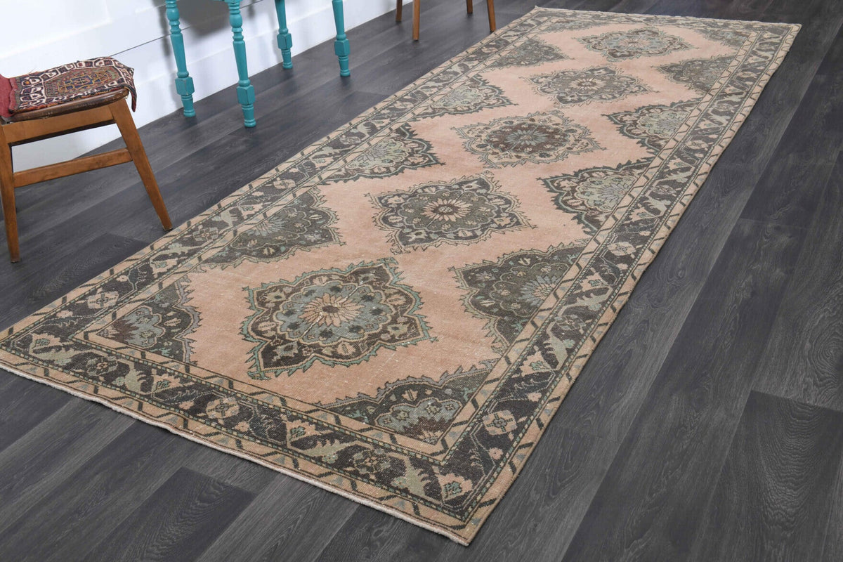 El yapımı vintage yolluk 147x381 cm tribal desenli yün - yakın çekim doku detayı