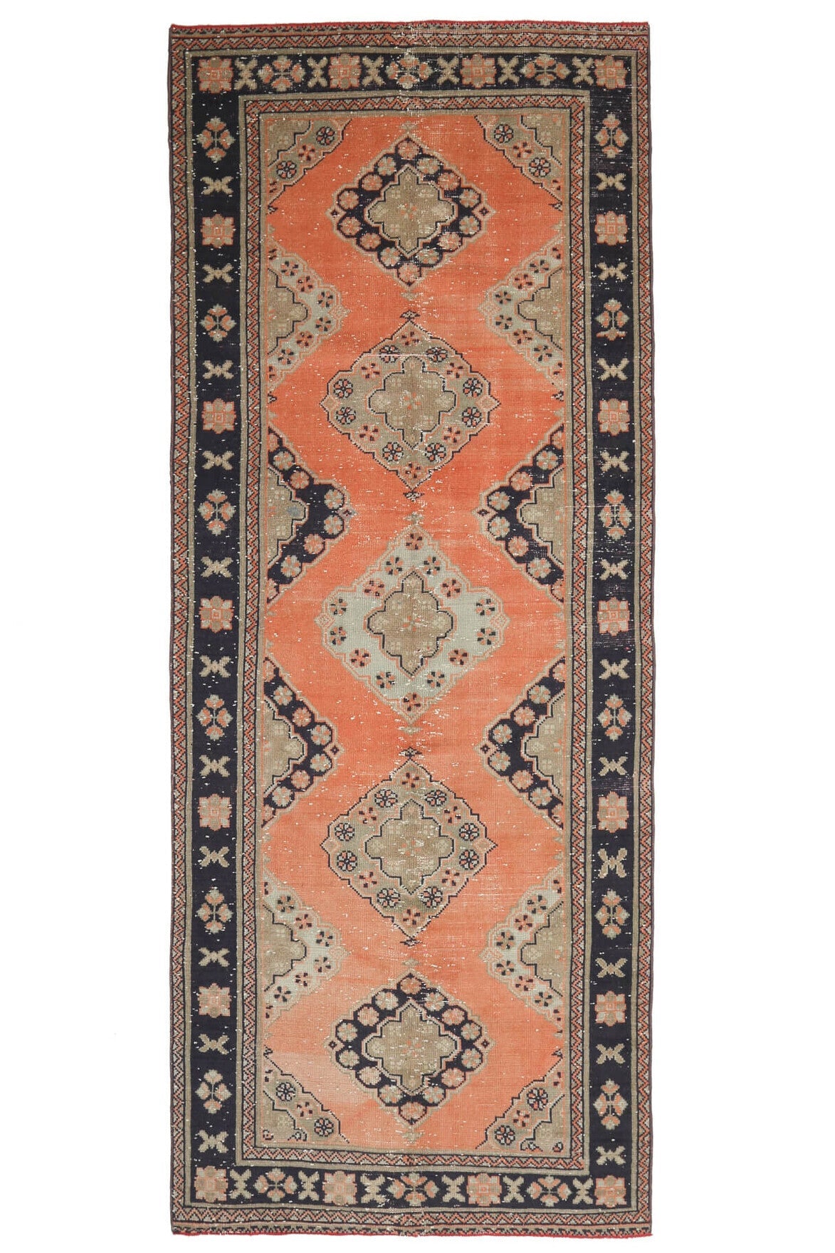 El yapımı vintage yolluk 132x340 cm oryantal desenli yün