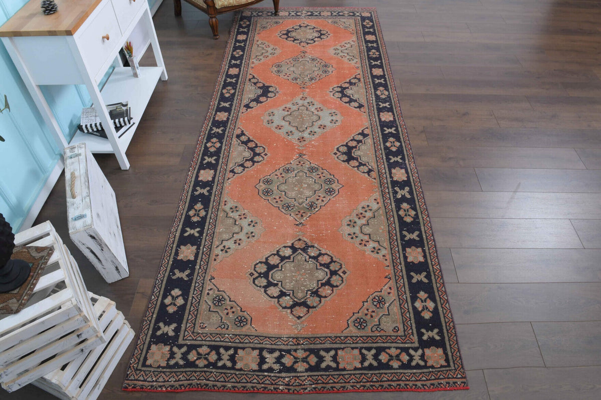 El yapımı vintage yolluk 132x340 cm oryantal desenli yün - yakın çekim doku detayı