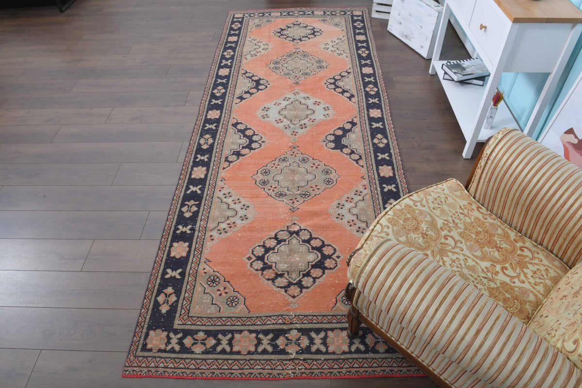 El yapımı vintage yolluk 132x340 cm oryantal desenli yün - kenar ve saçak detayı