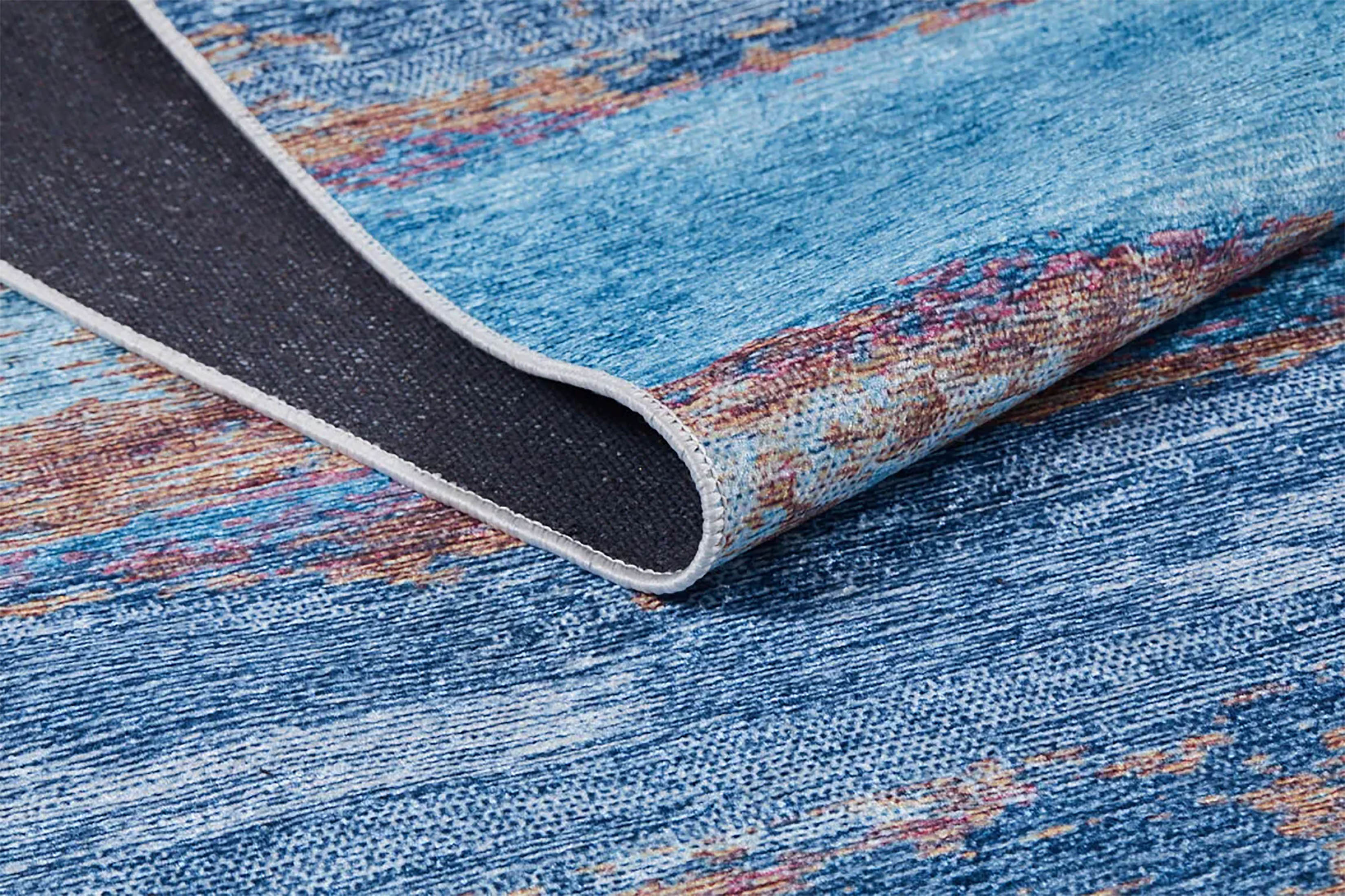 Mavi ve Pas Tonlarında Soyut Sanat Halısı | Modern Geçişli Tasarım Kilim