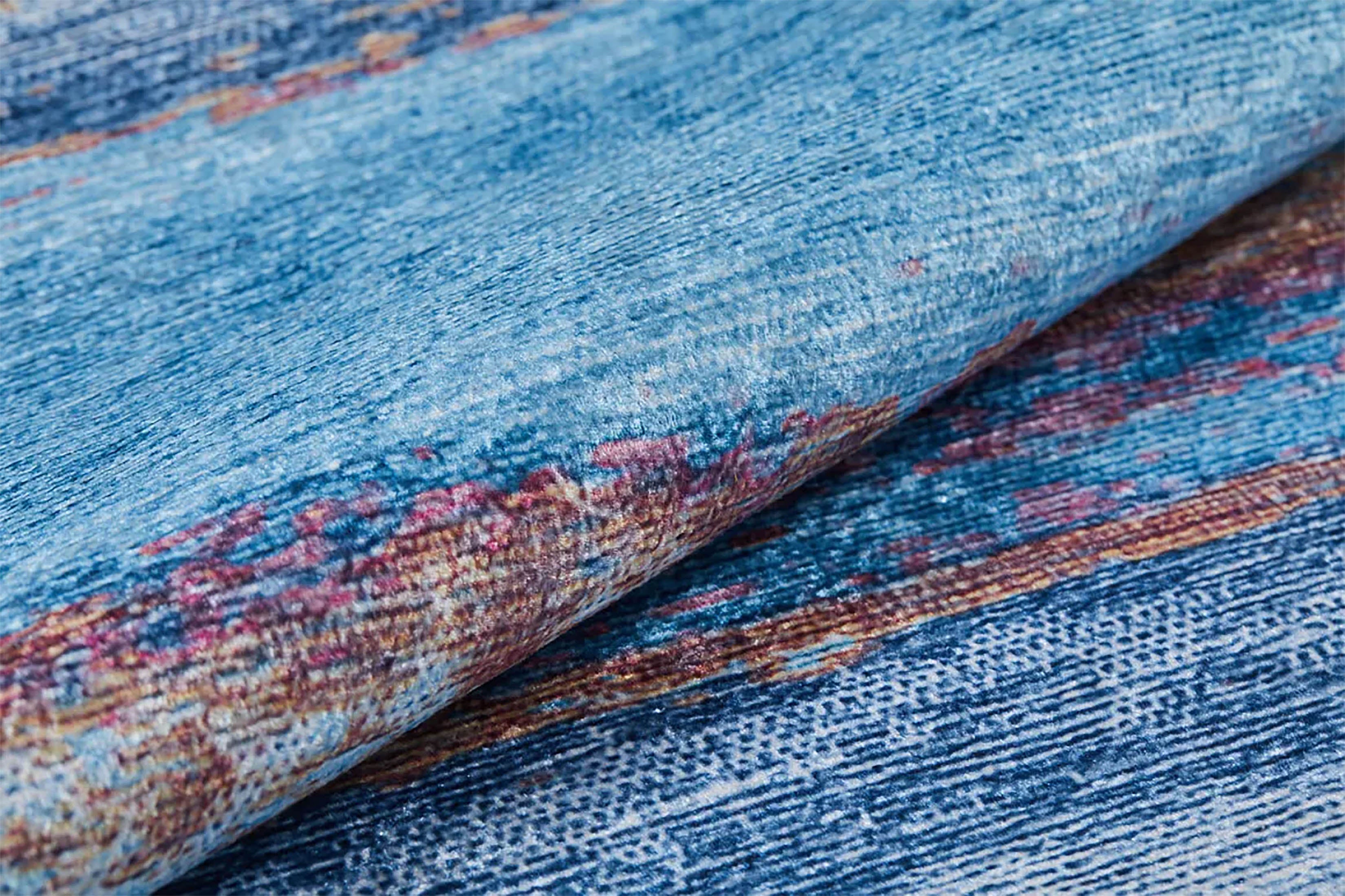 Mavi ve Pas Tonlarında Soyut Sanat Halısı | Modern Geçişli Tasarım Kilim