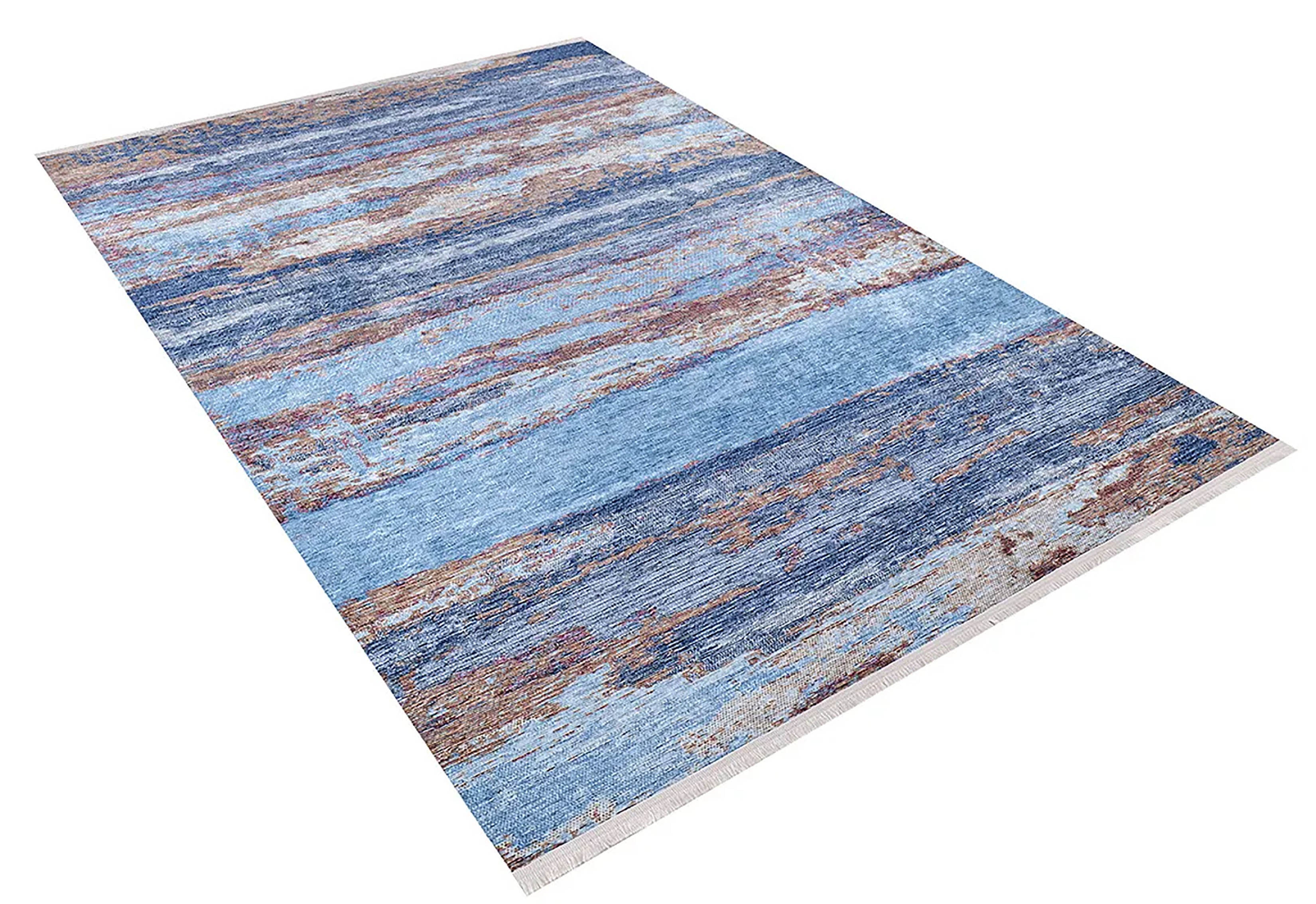 Mavi ve Pas Tonlarında Soyut Sanat Halısı | Modern Geçişli Tasarım Kilim