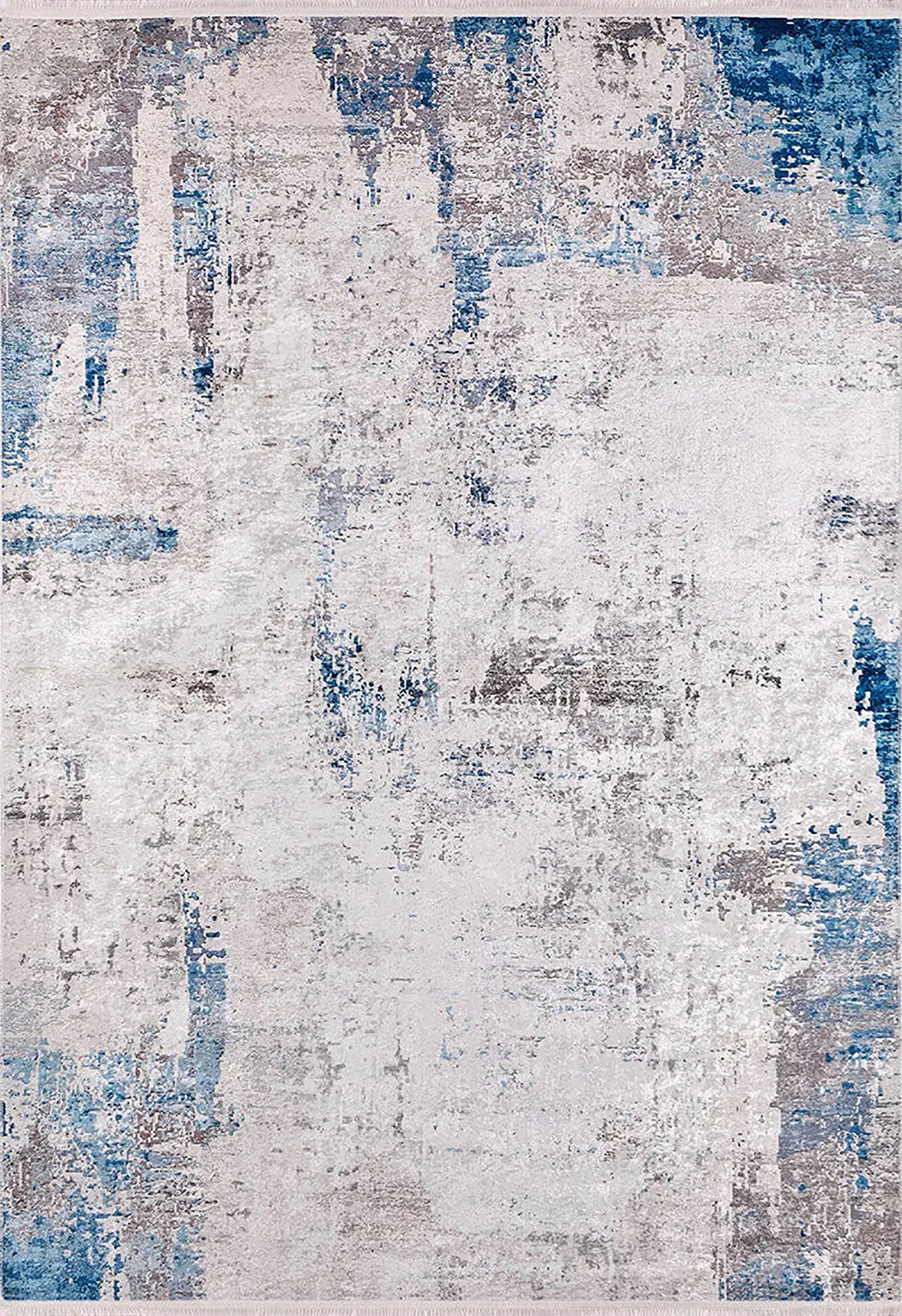 Beyaz, Mavi ve Gri Soyut Sanat Halısı | Modern Geçişli Efektli Kilim