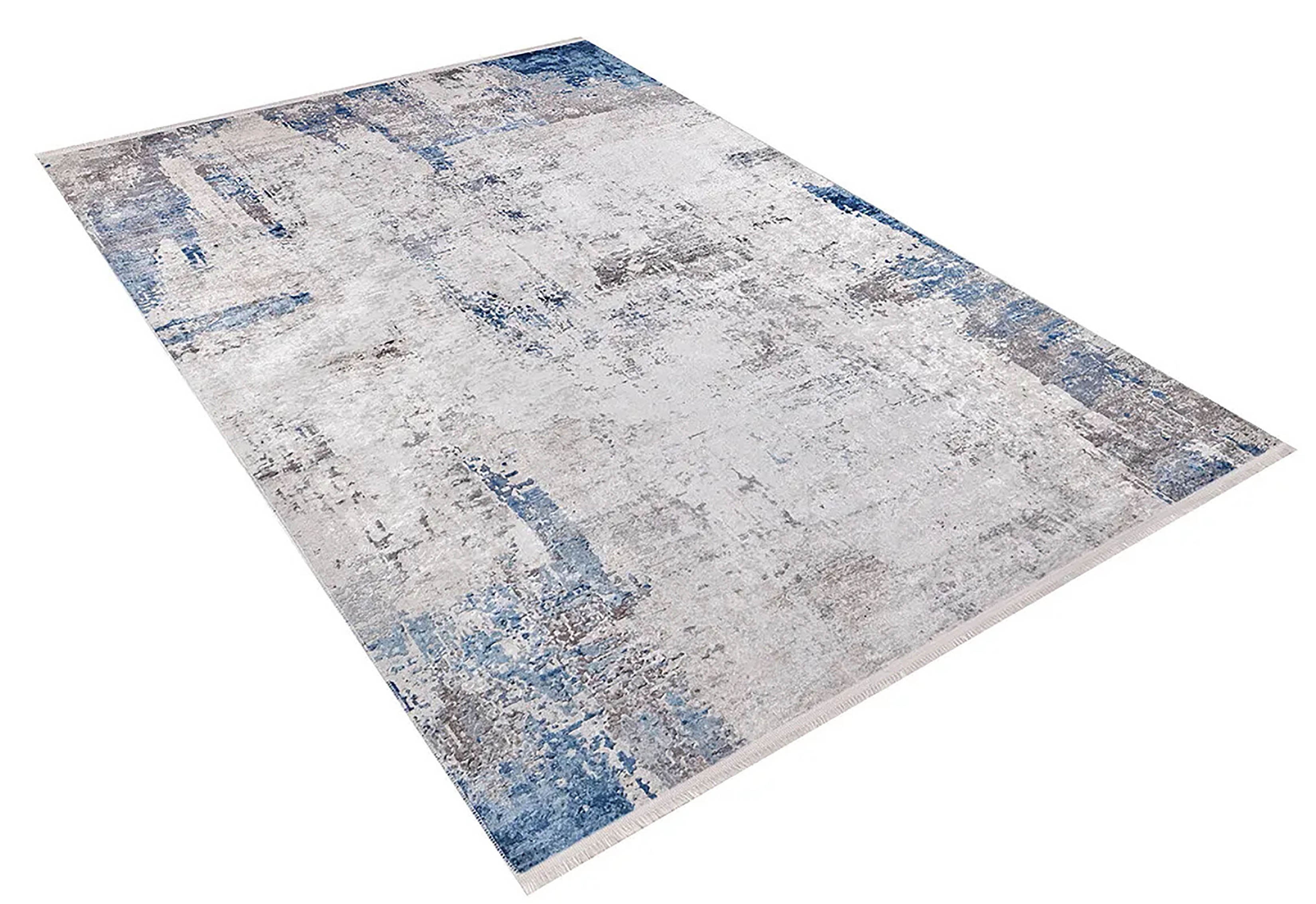 Beyaz, Mavi ve Gri Soyut Sanat Halısı | Modern Geçişli Efektli Kilim