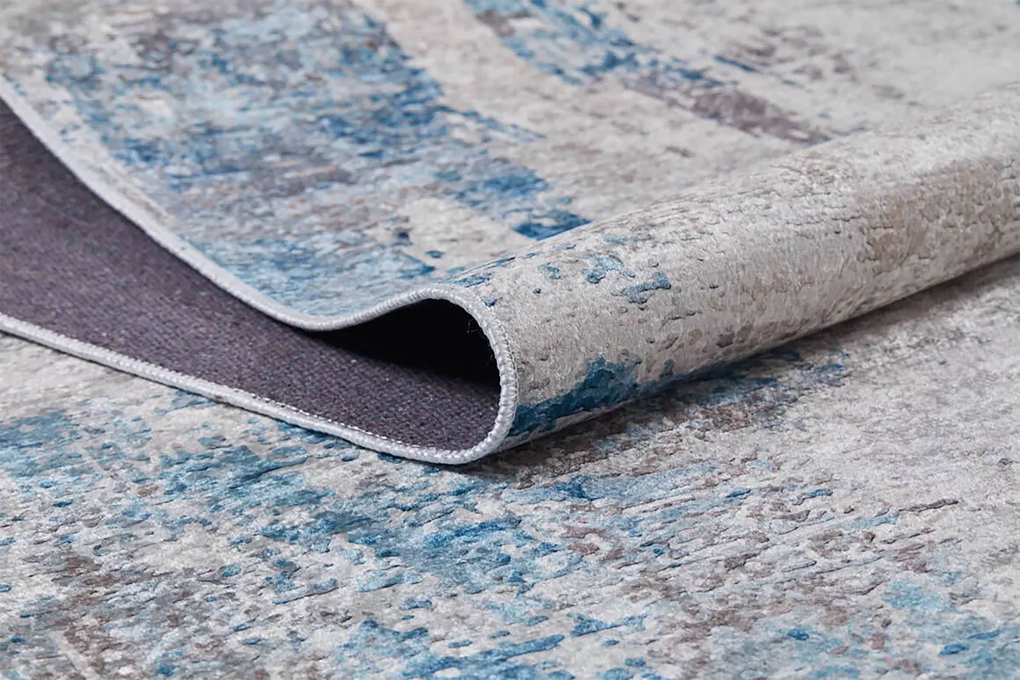 Beyaz, Mavi ve Gri Soyut Sanat Halısı | Modern Geçişli Efektli Kilim