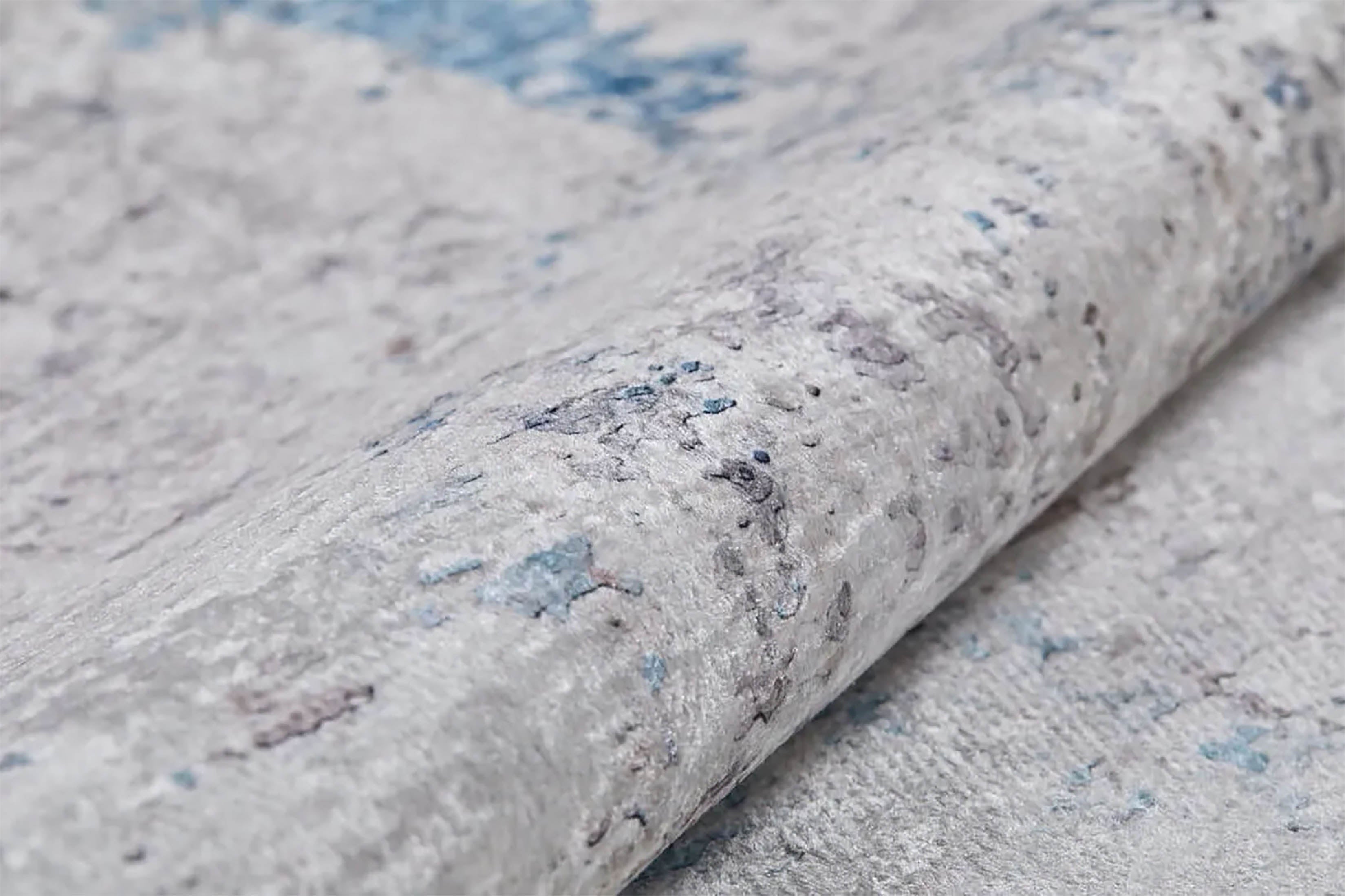 Beyaz, Mavi ve Gri Soyut Sanat Halısı | Modern Geçişli Efektli Kilim