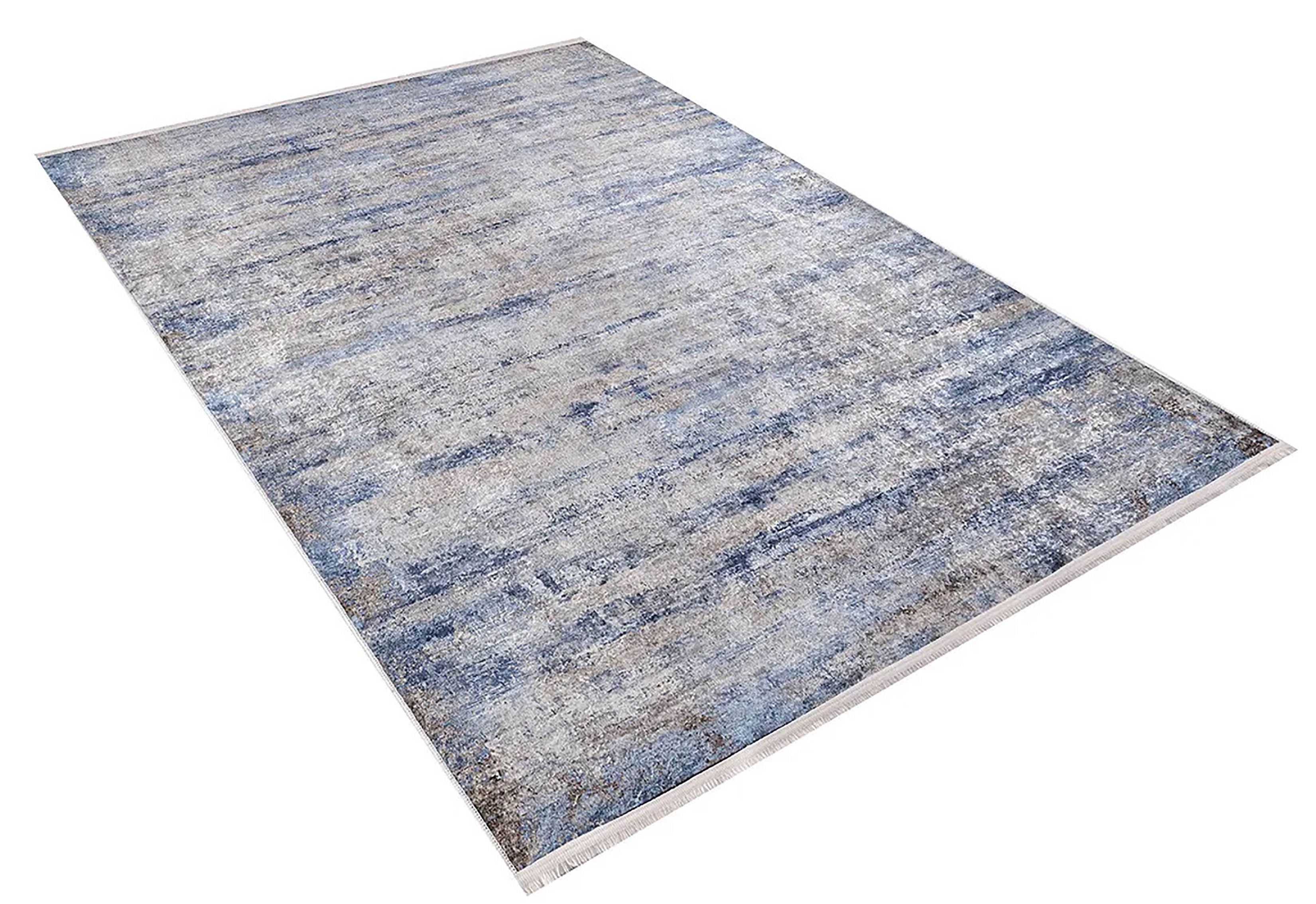 Gri, Bej ve Mavi Soyut Sanat Halısı | Modern Geçişli Efektli Kilim