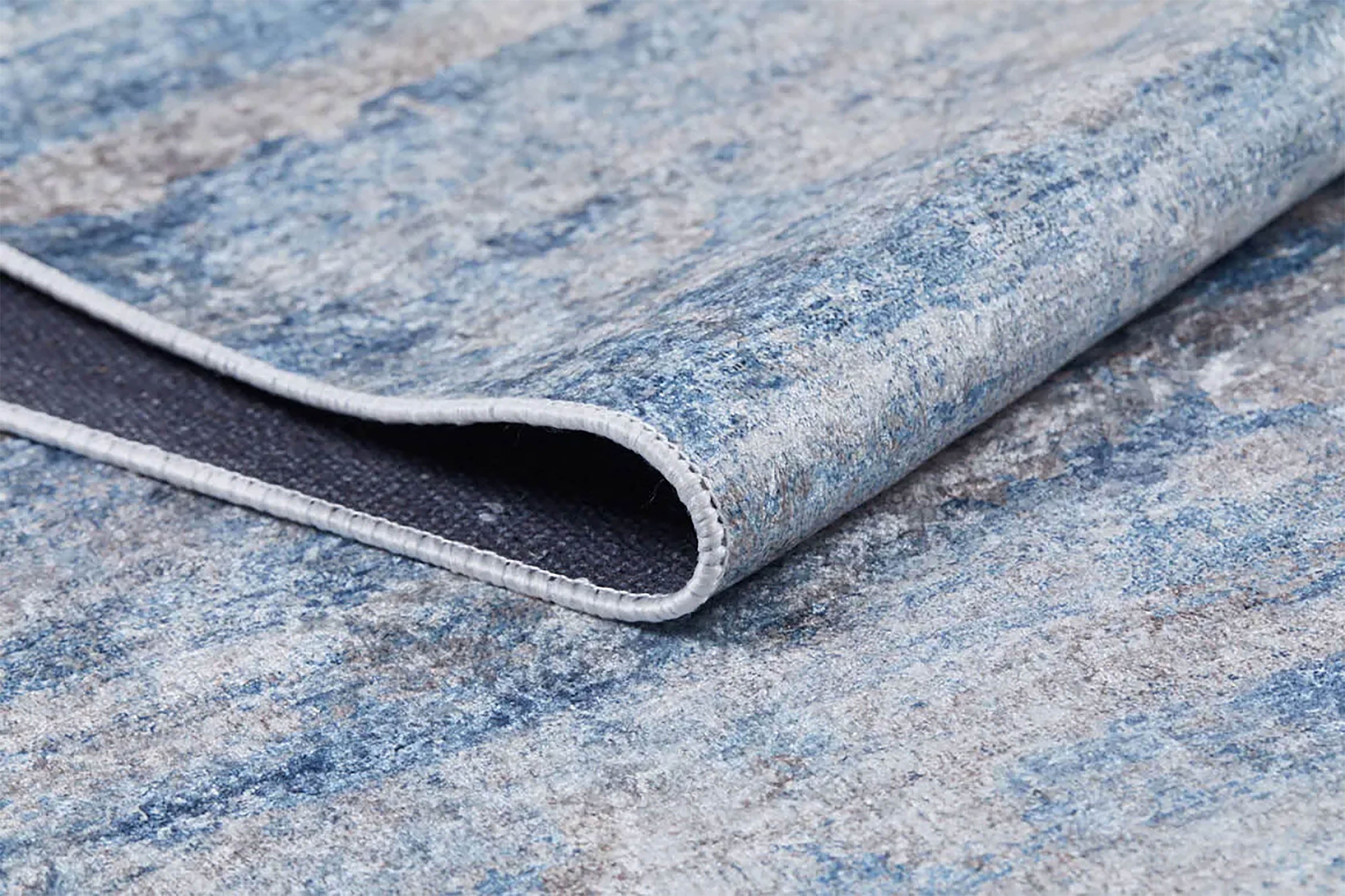 Gri, Bej ve Mavi Soyut Sanat Halısı | Modern Geçişli Efektli Kilim