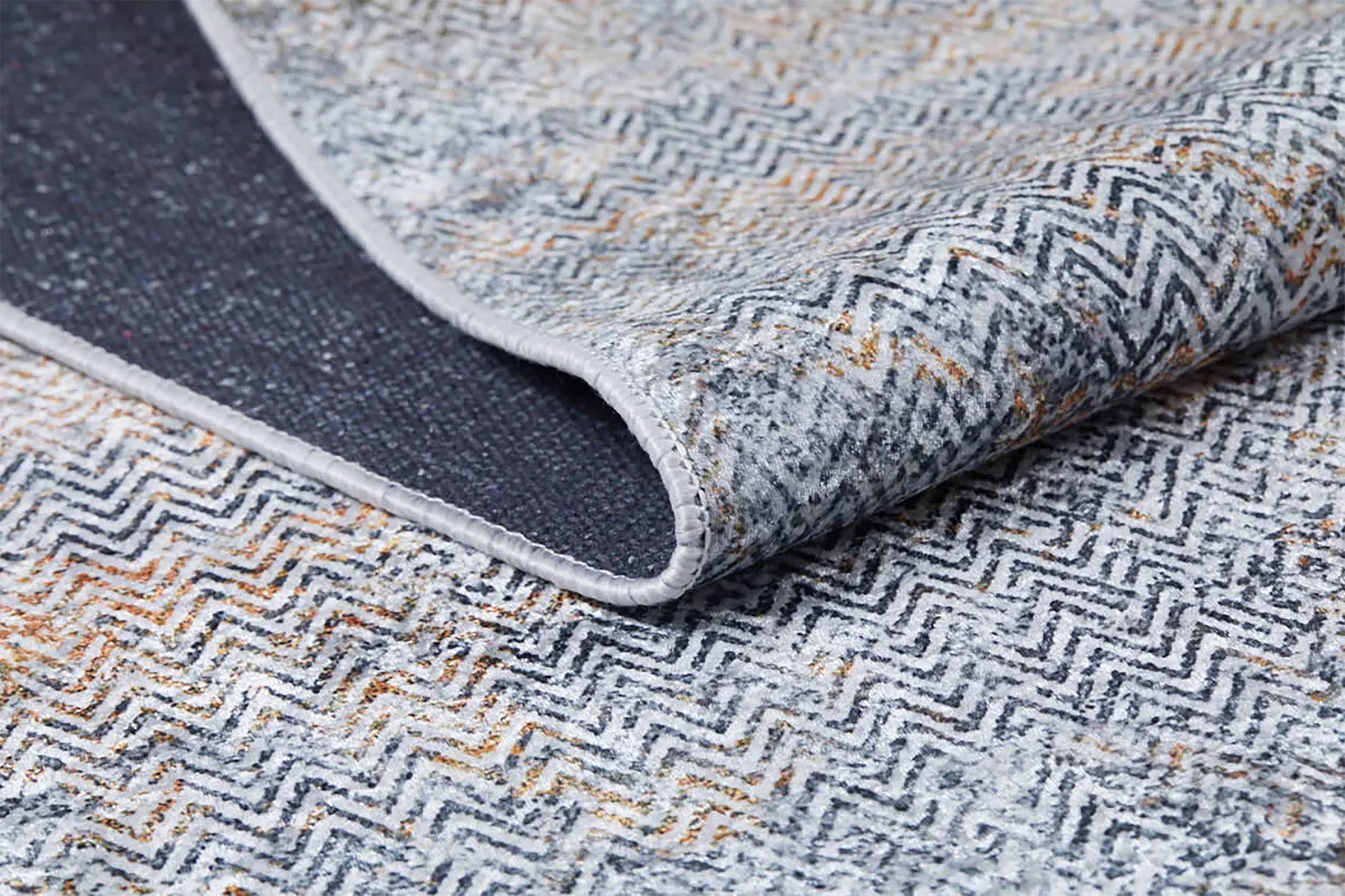 Gri, Pas ve Siyah Zikzak Desenli Halı | Modern Soyut Geçişli Kilim