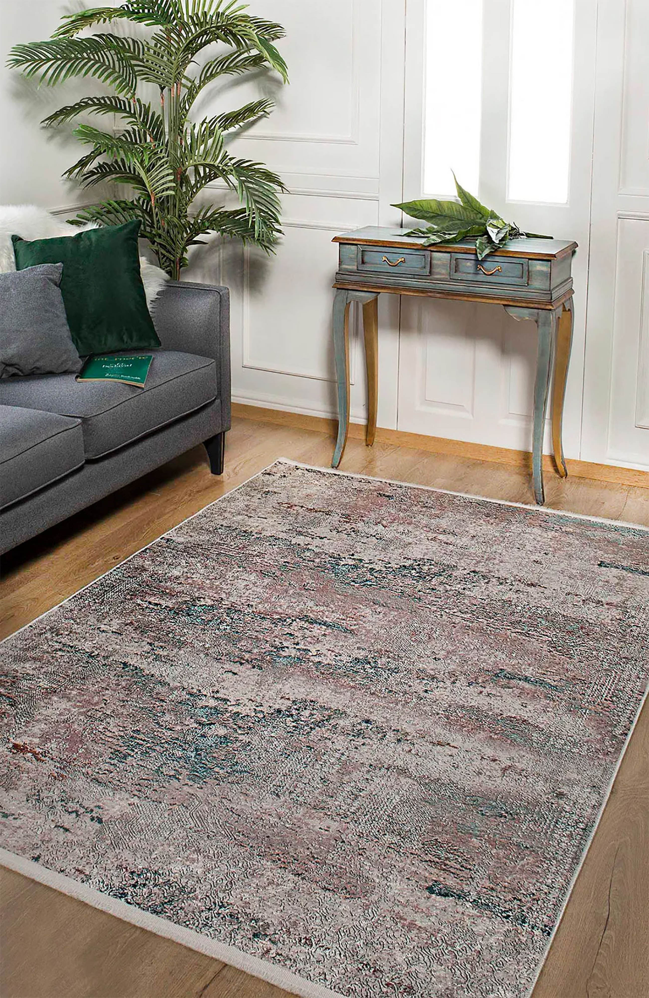 Pale Pink Cream Beige Geometric Patterned Kilim Rug