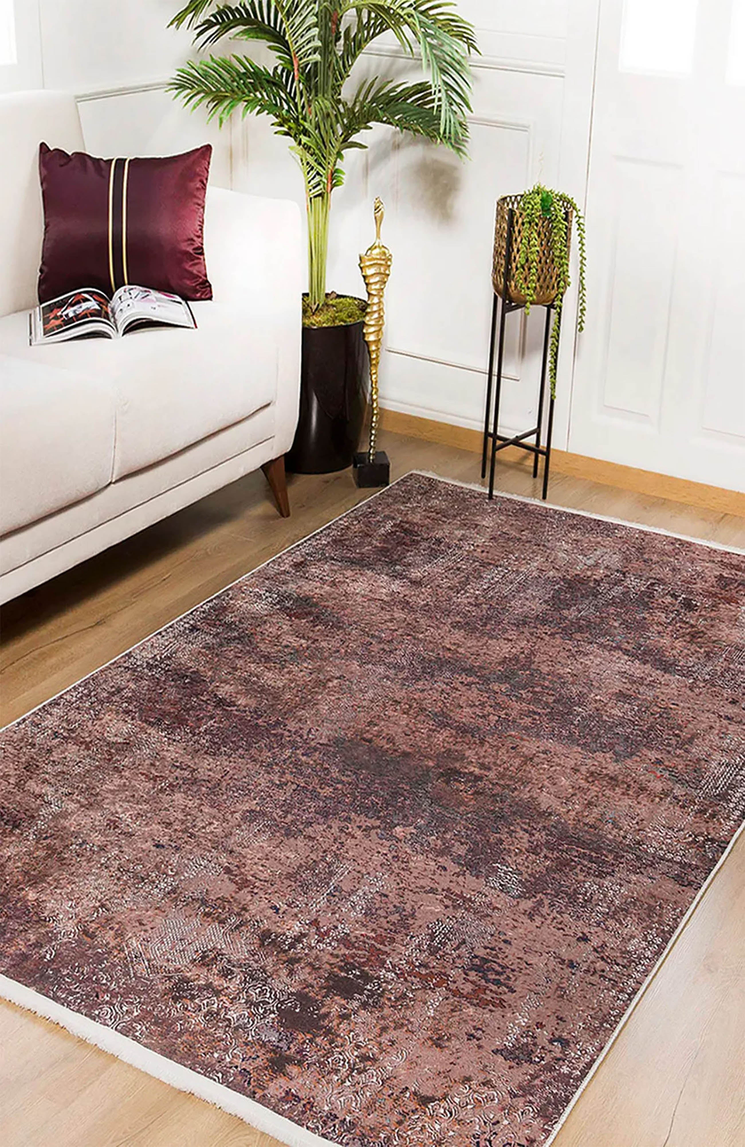 Pale Pink Cream Beige Geometric Patterned Kilim Rug