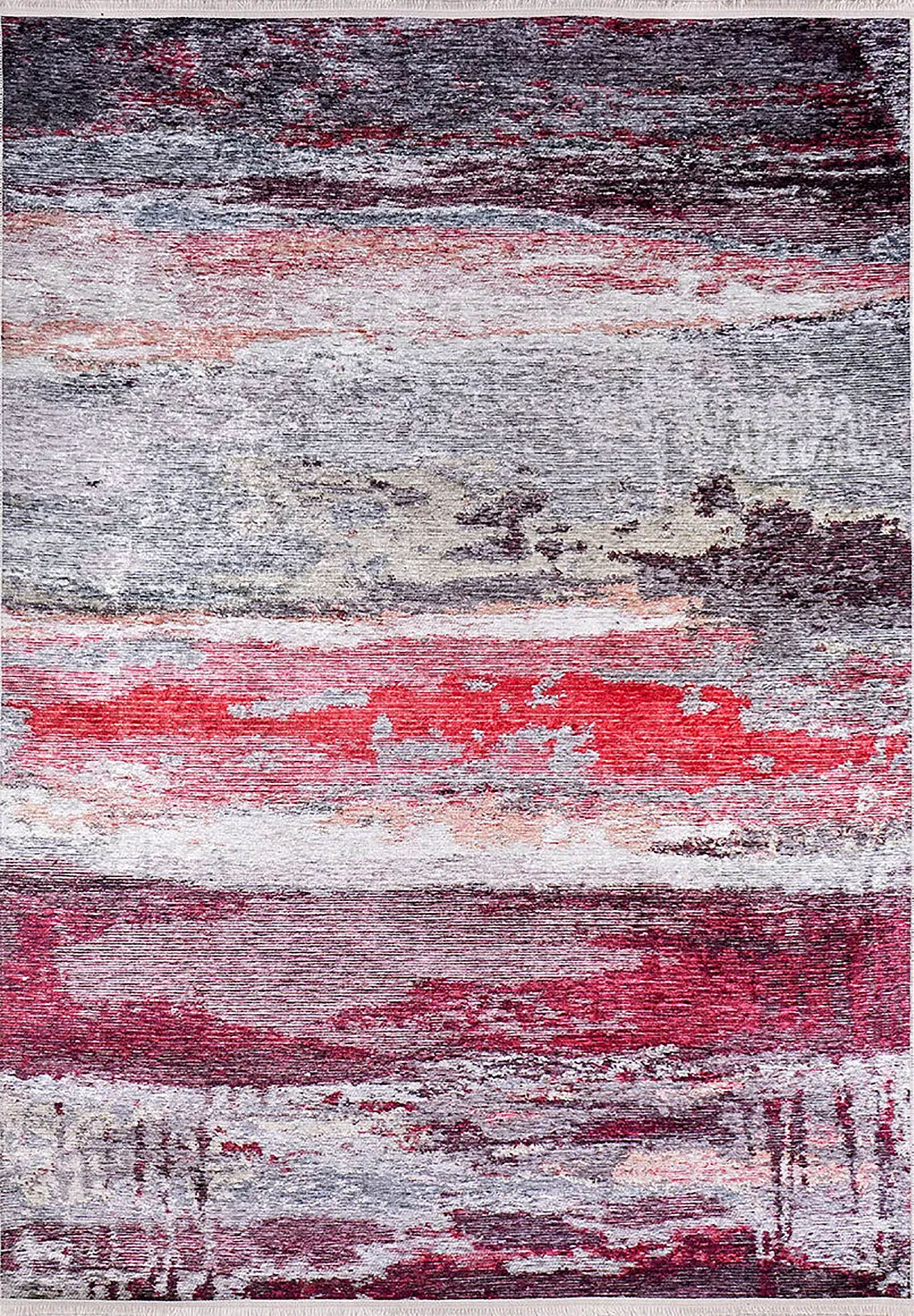 Canlı Kırmızı ve Gri Soyut Sanat Halısı | Modern Geçişli Tasarım Kilim