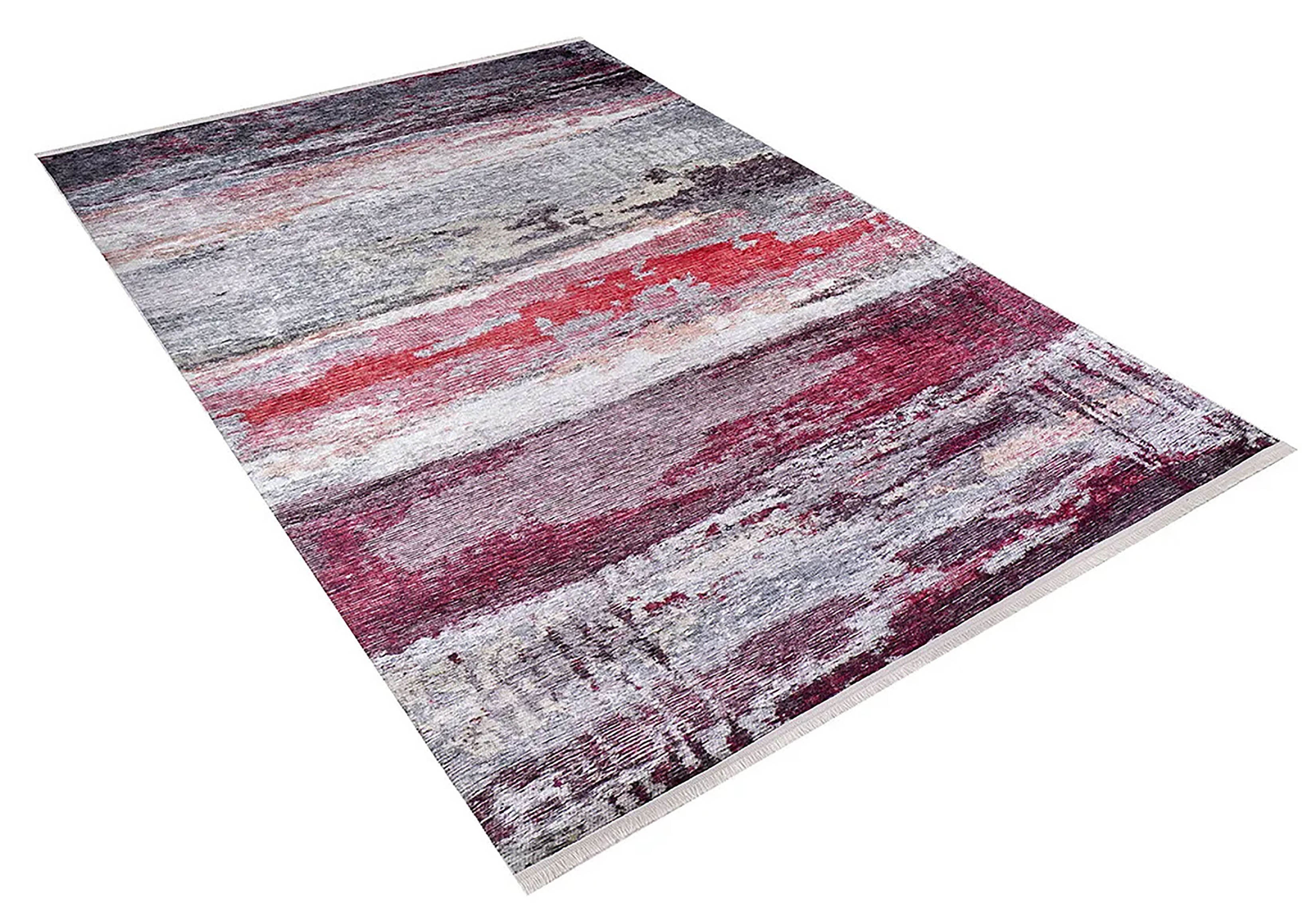 Canlı Kırmızı ve Gri Soyut Sanat Halısı | Modern Geçişli Tasarım Kilim